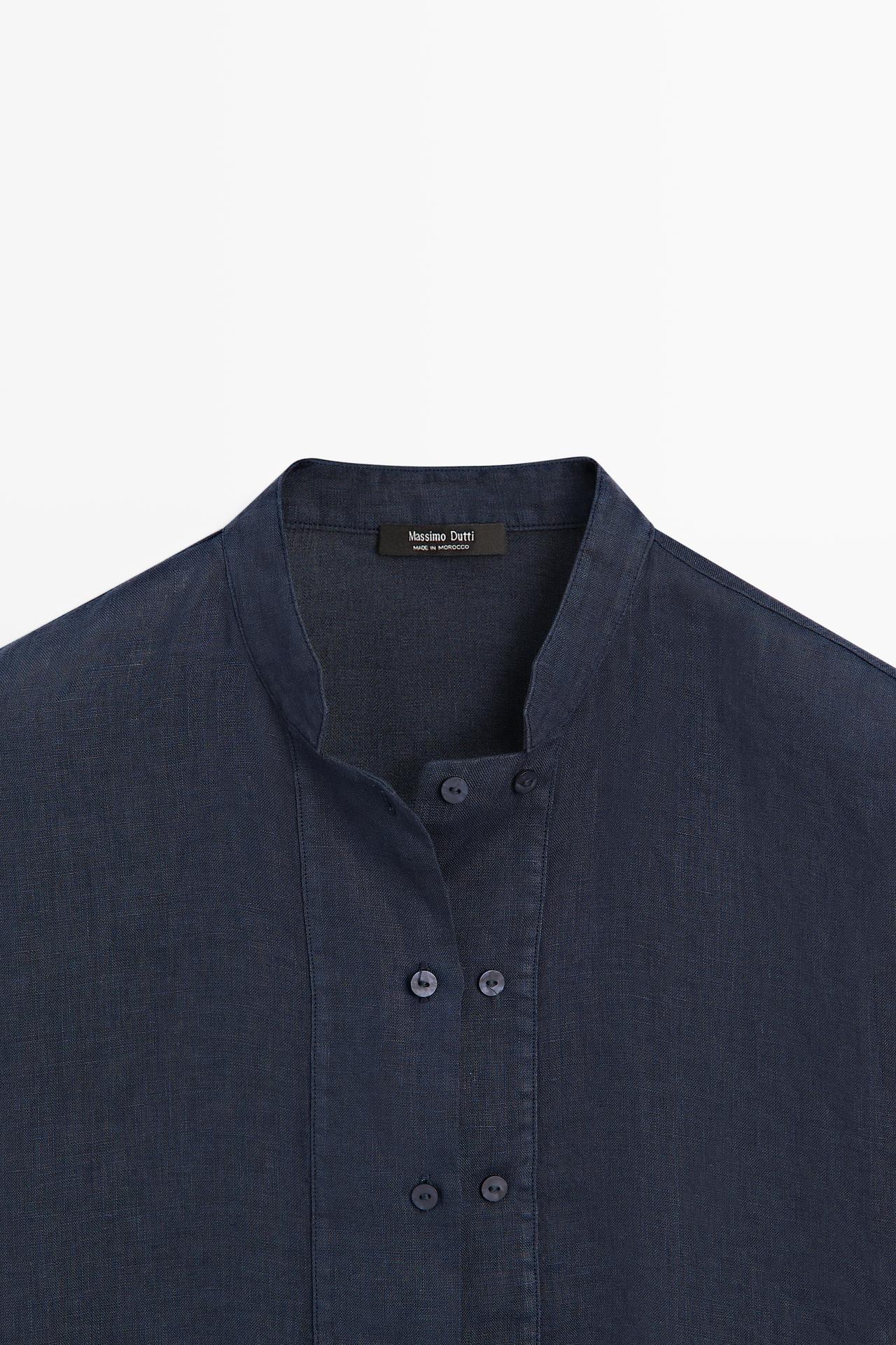 Flowing 100% linen shirt with button detail — DARK NAVY