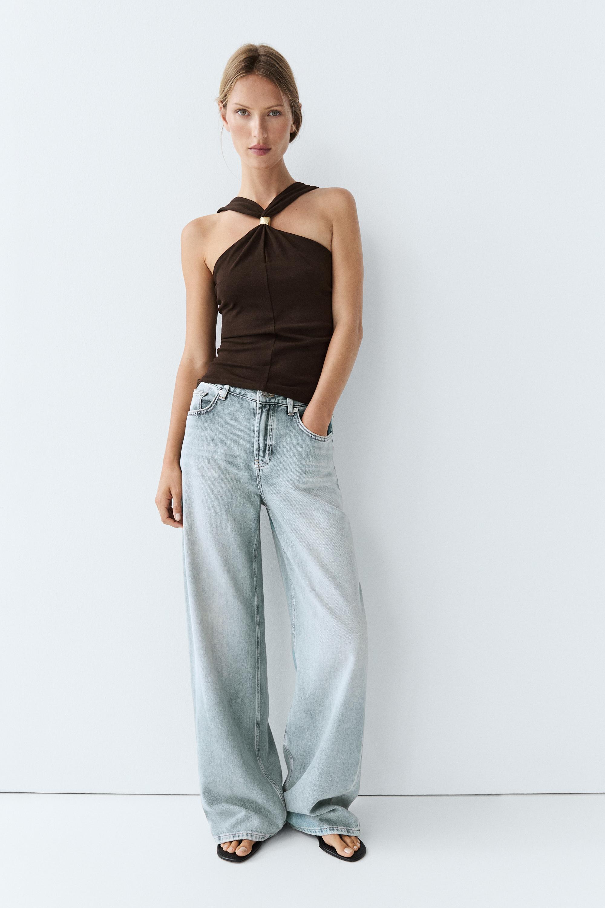 Halter top with jewel straps — BROWN