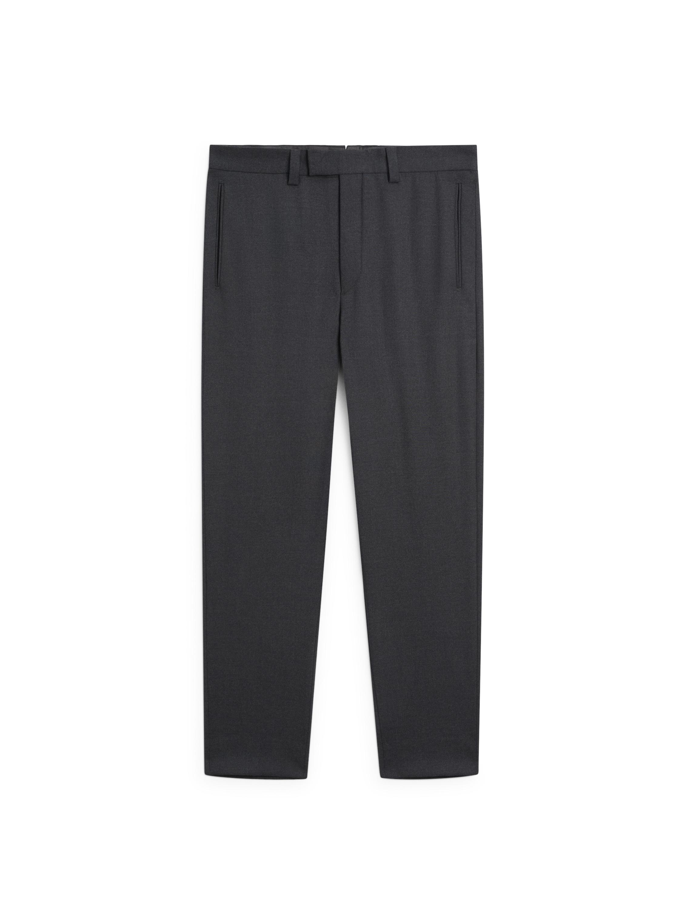 Tailored three-ply wool barrel fit trousers — CHARCOAL