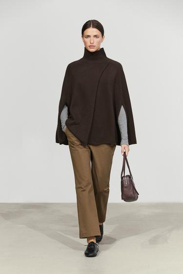 100% cashmere knit cape with wrap detail — BROWN 1