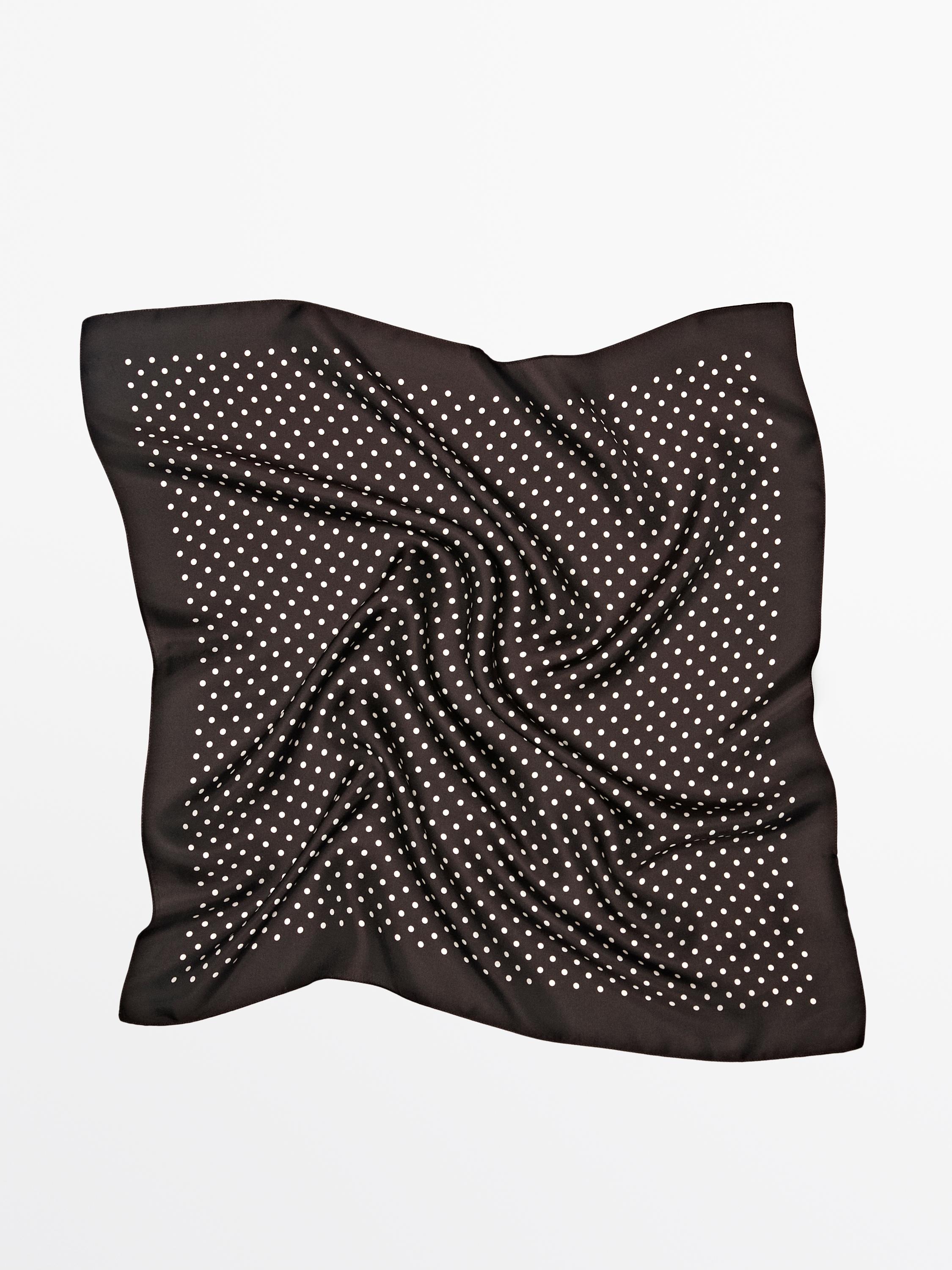 Polka dot print 100% silk scarf — BROWN