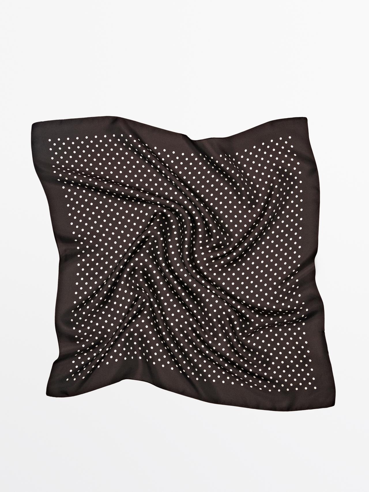Polka dot print 100% silk scarf — BROWN
