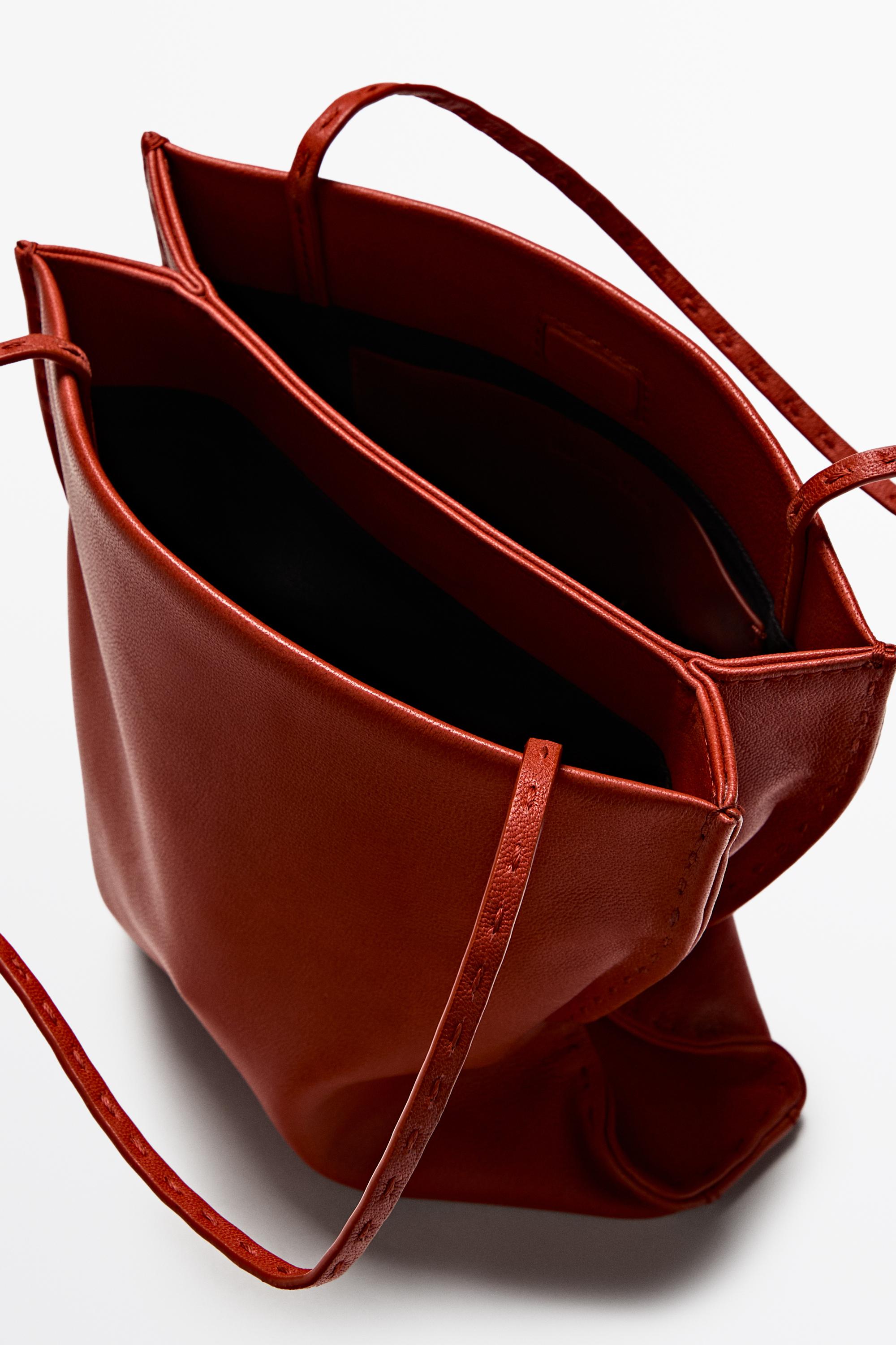 Nappa leather double compartment bag — CORAL RED