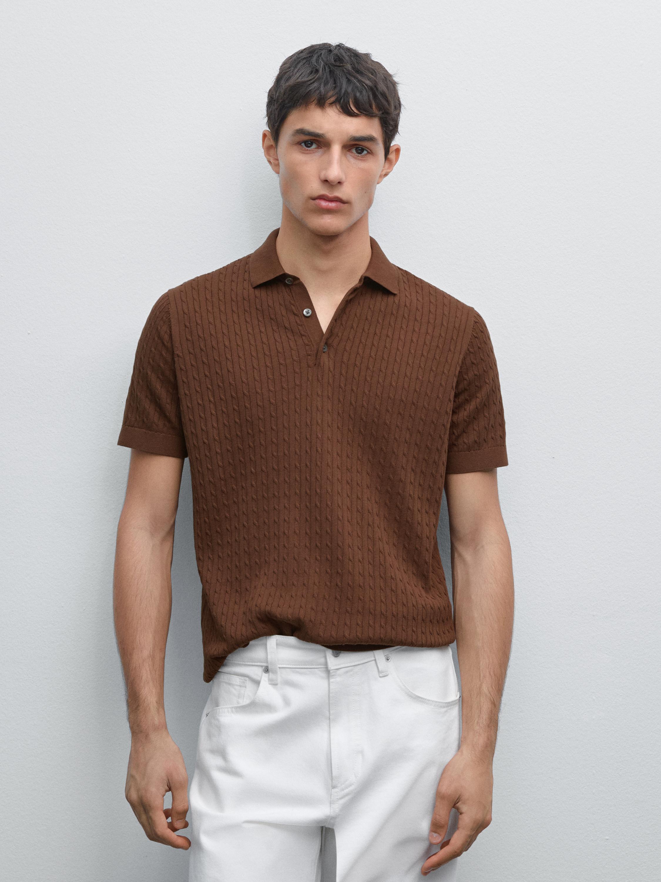100% cotton cable-knit polo sweater