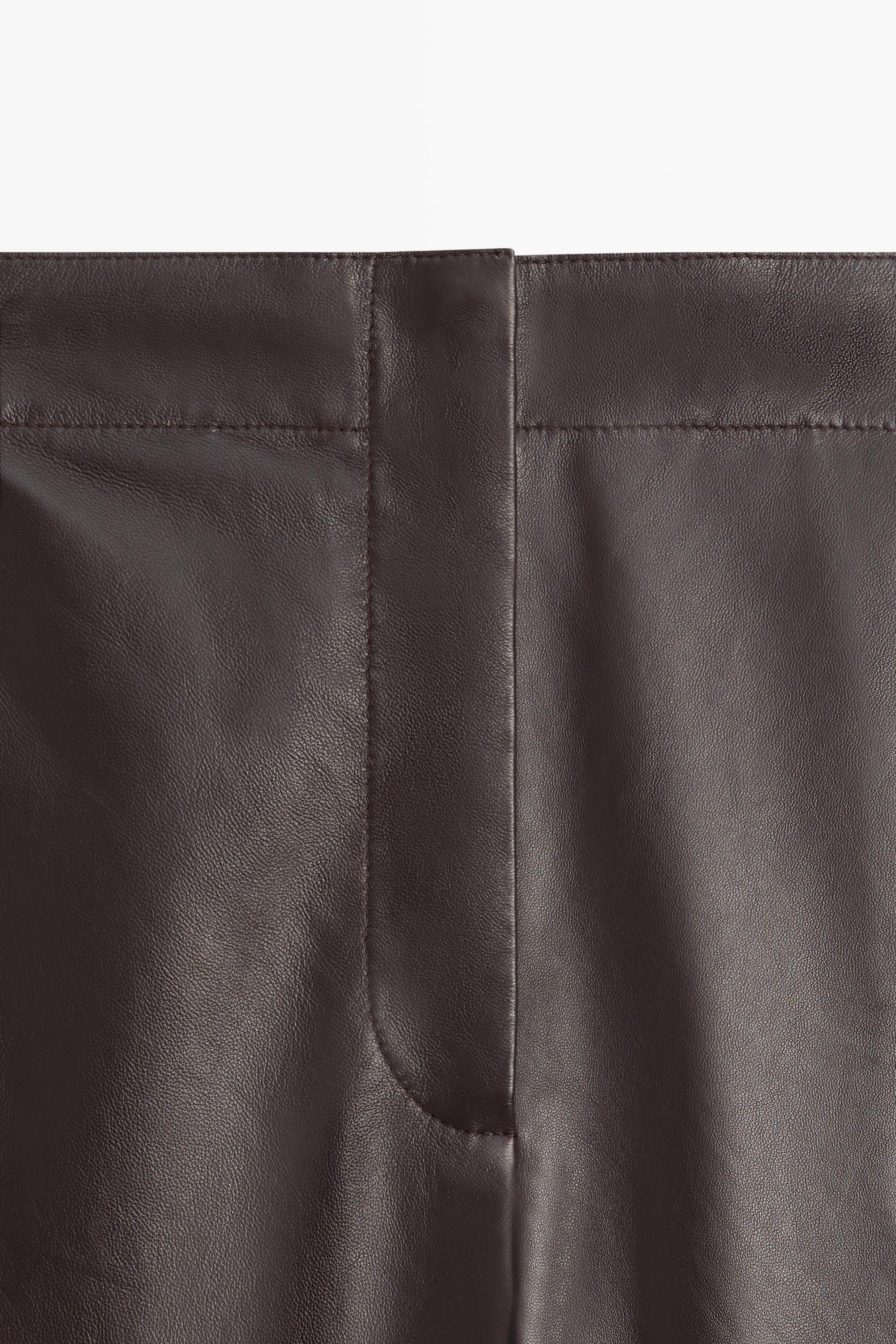 Leather barrel fit pants — BROWN