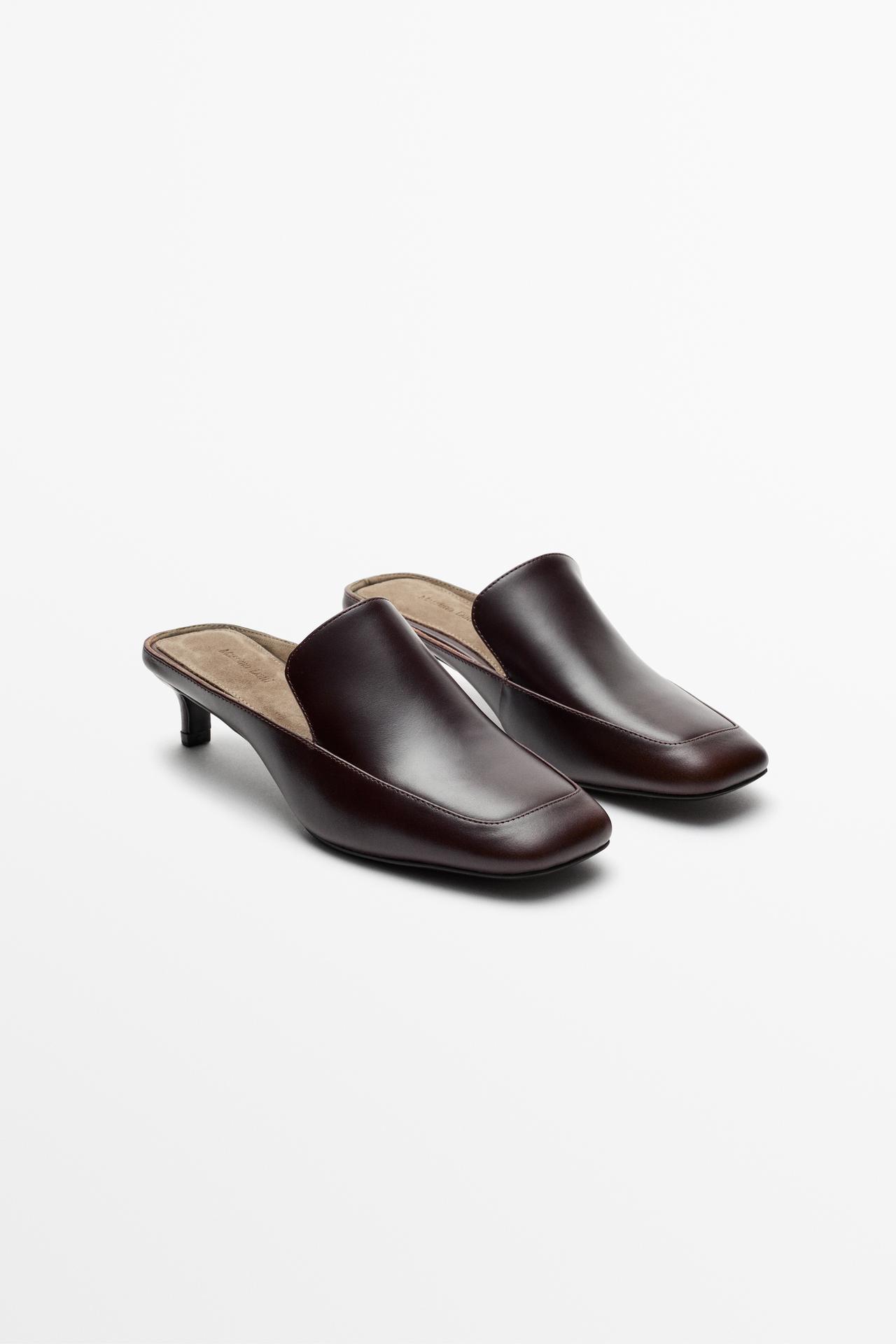 Heeled leather canvas loafer — BROWN