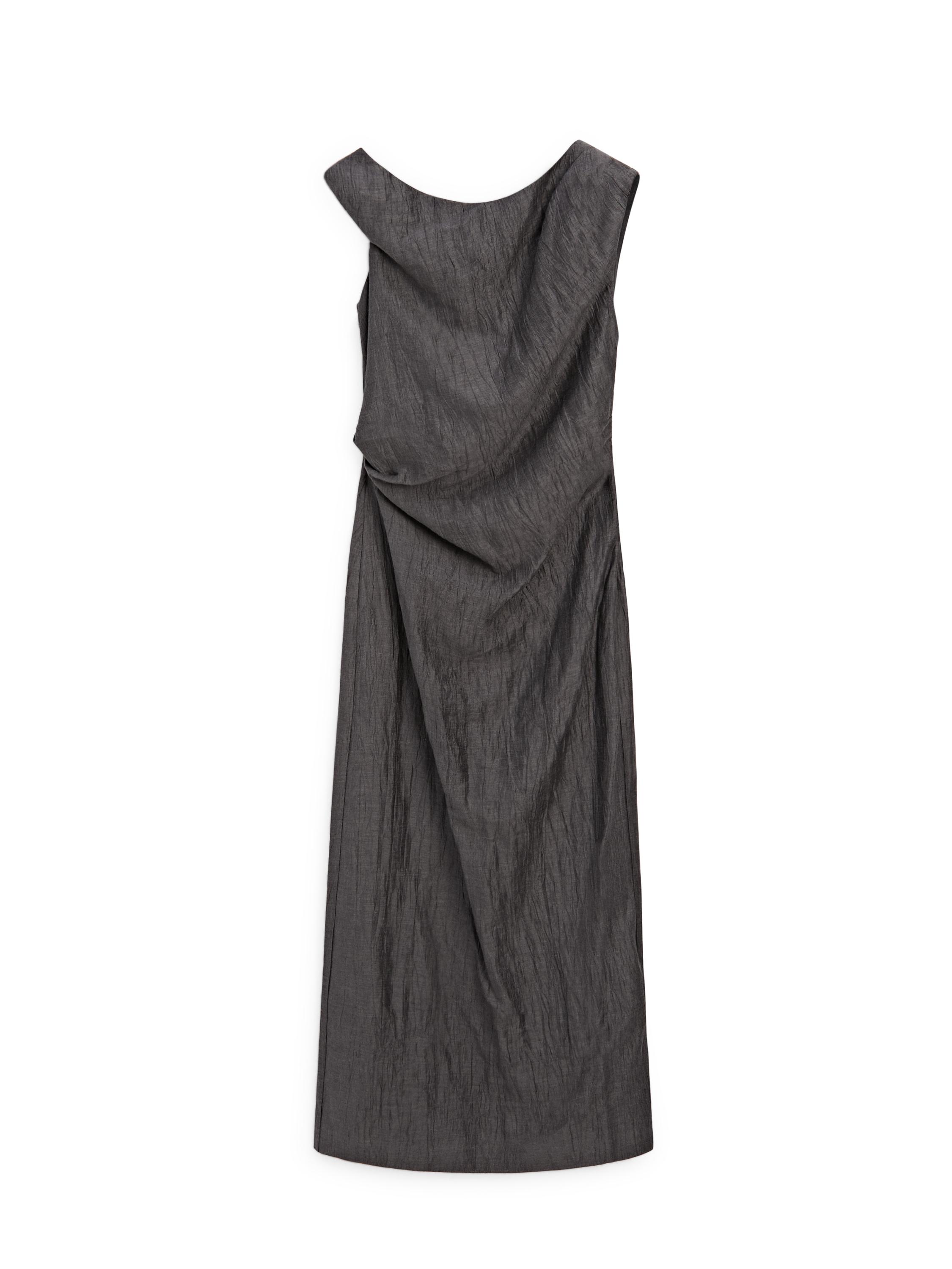 Midi dress with pleated shoulder detail — DARK GREY