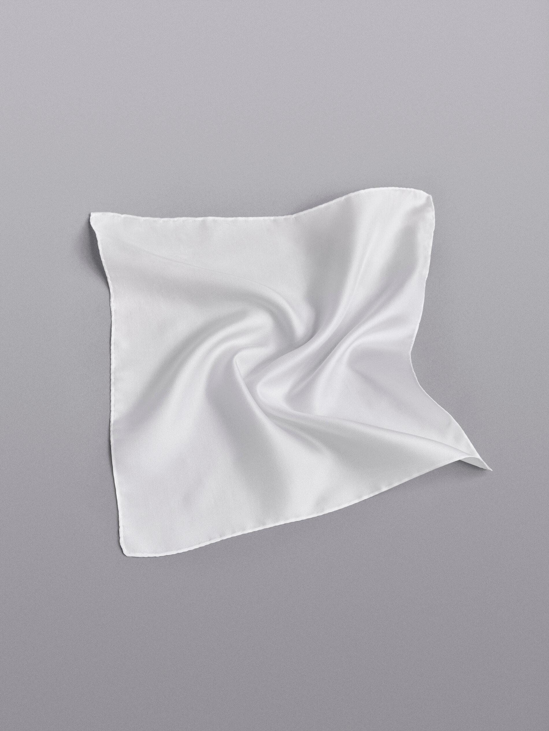 Plain 100% silk pocket square — WHITE