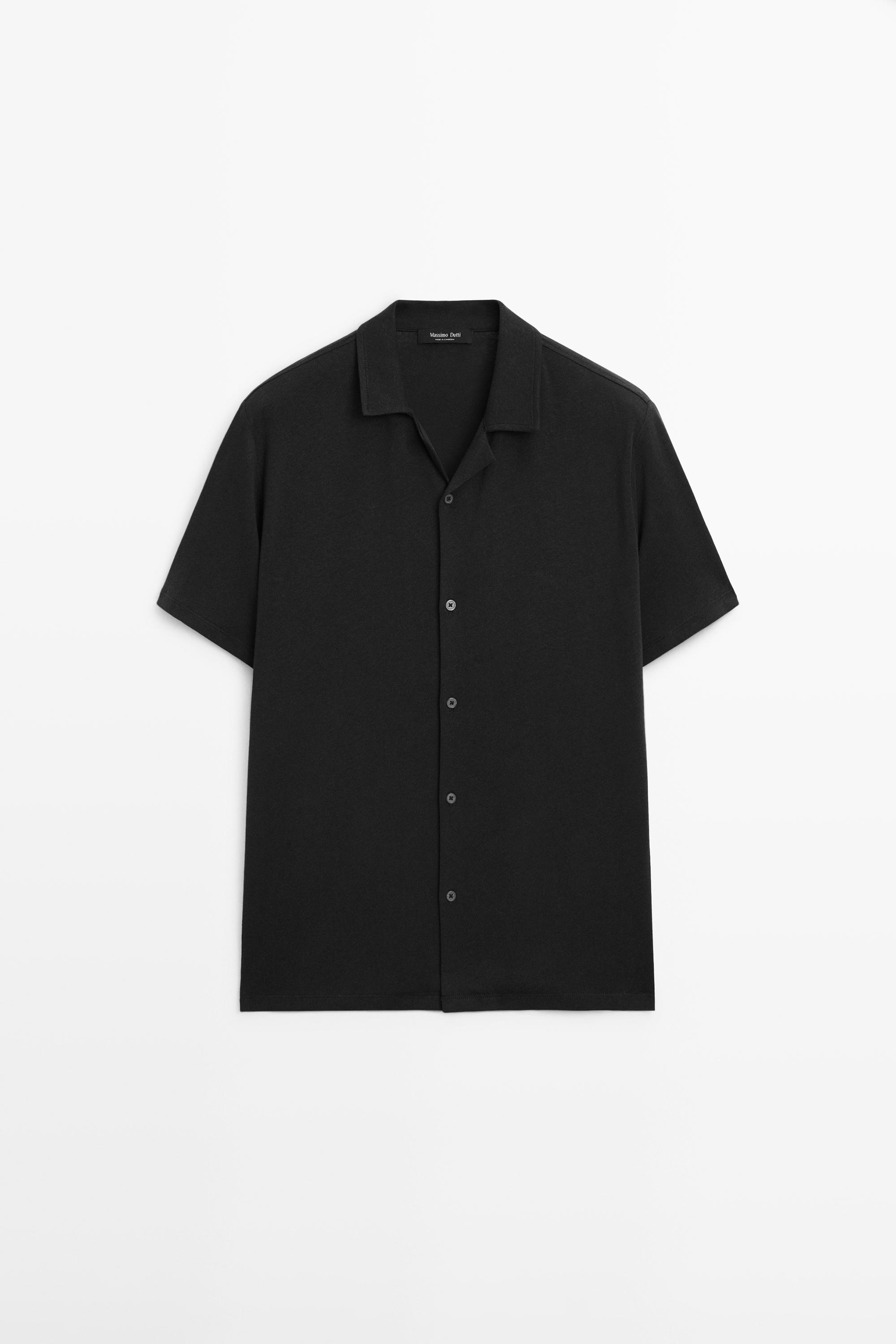 Camicia a maniche corte in lino e cotone