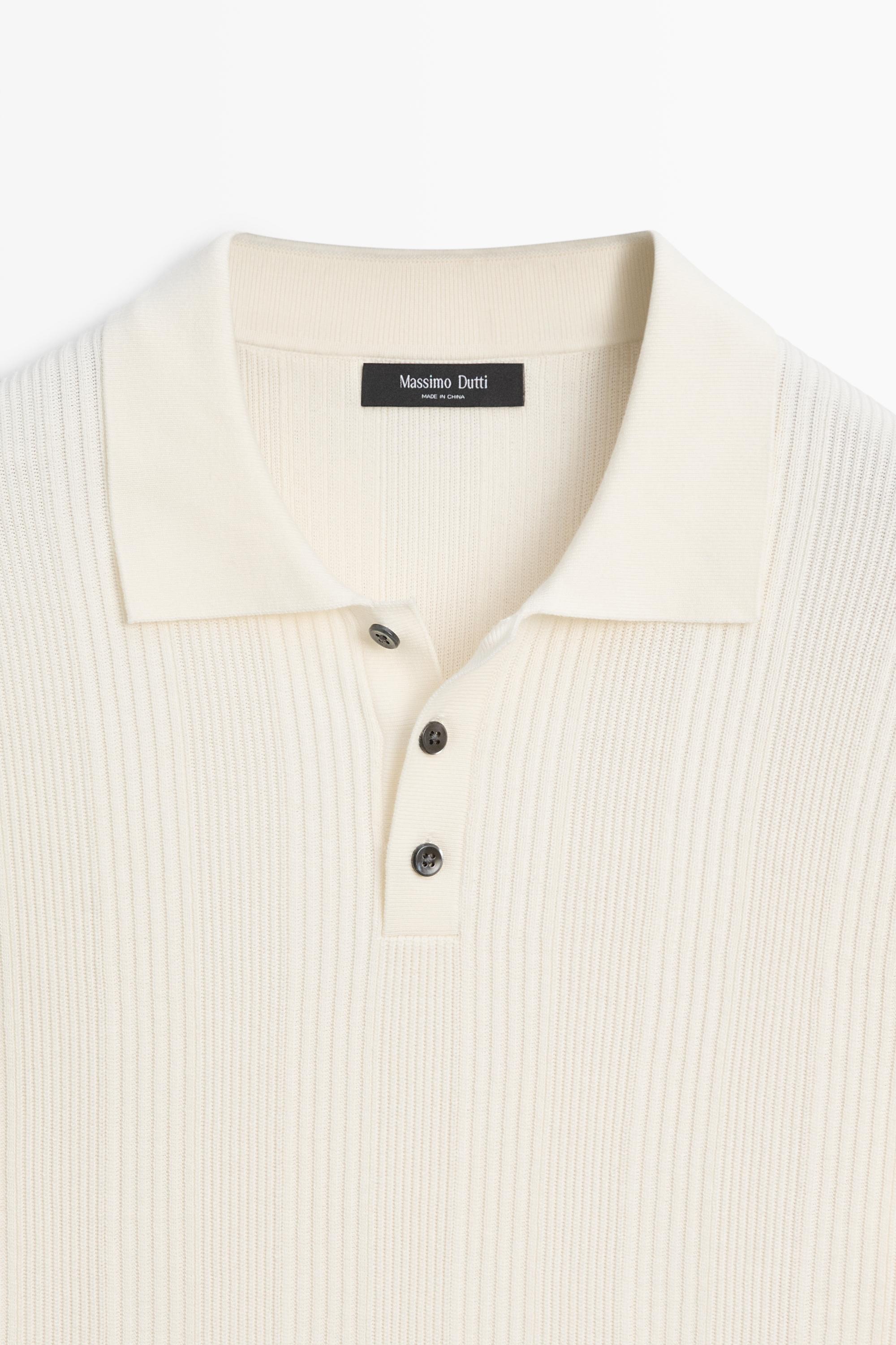 100% cotton textured striped knit polo shirt — CREAM (alternate view)