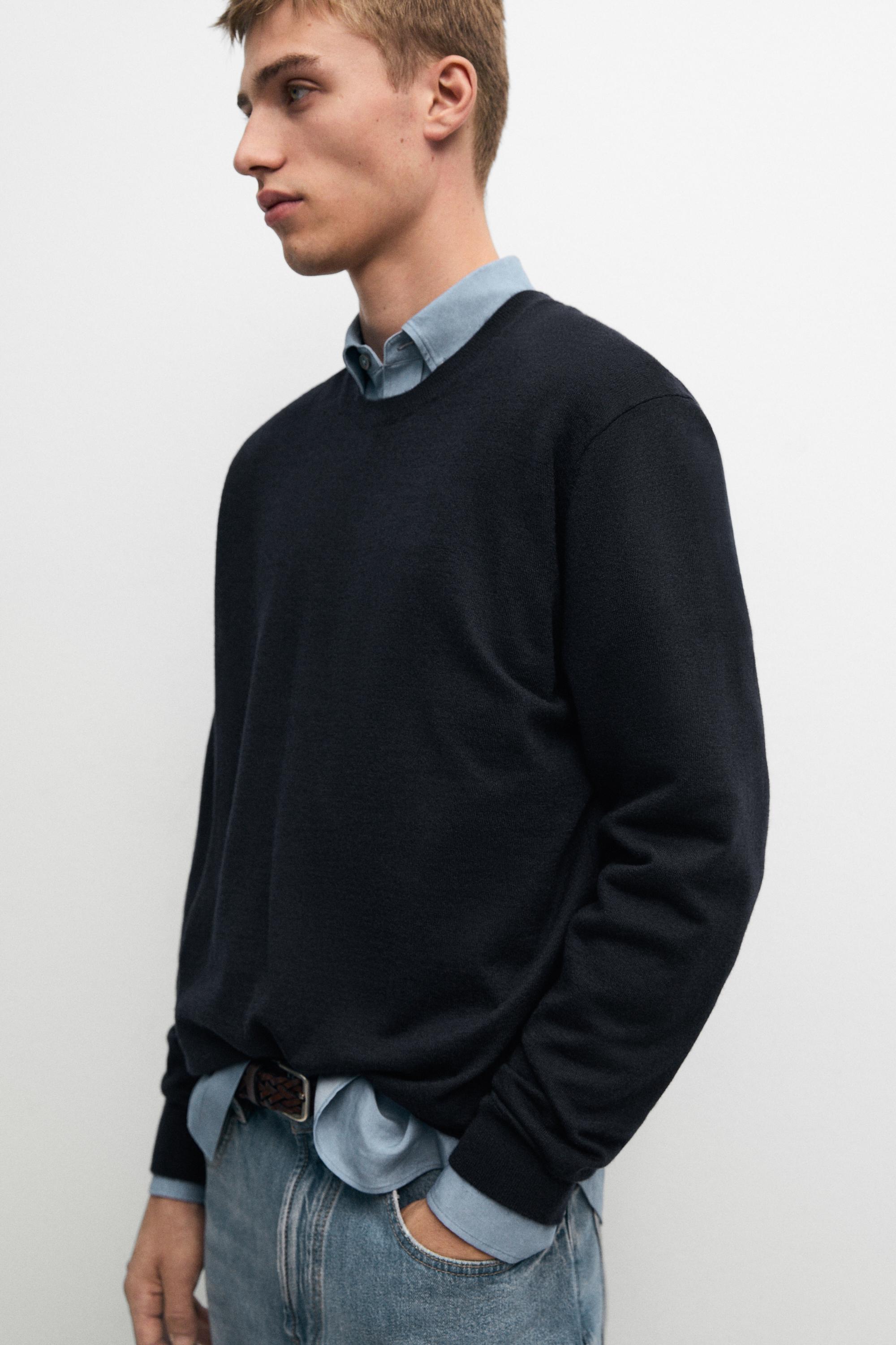 Knit 100% cashmere round neck sweater — NAVY BLUE