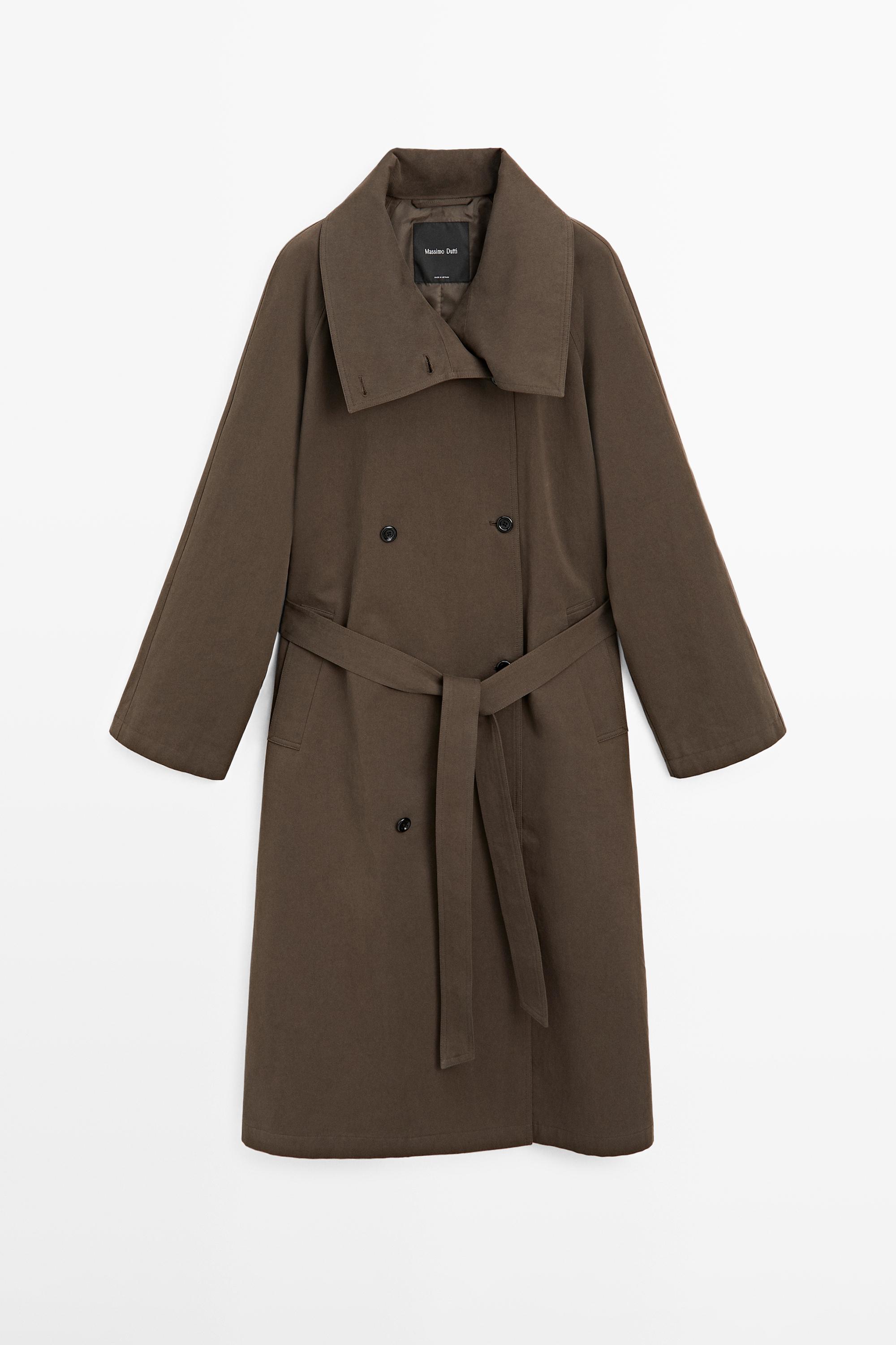 High collar trench coat — BROWN