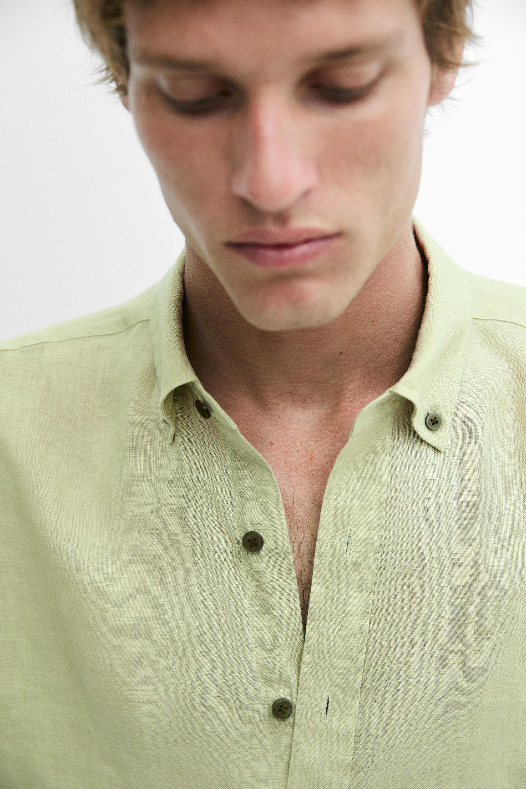 100% linen regular fit shirt — Green billiard