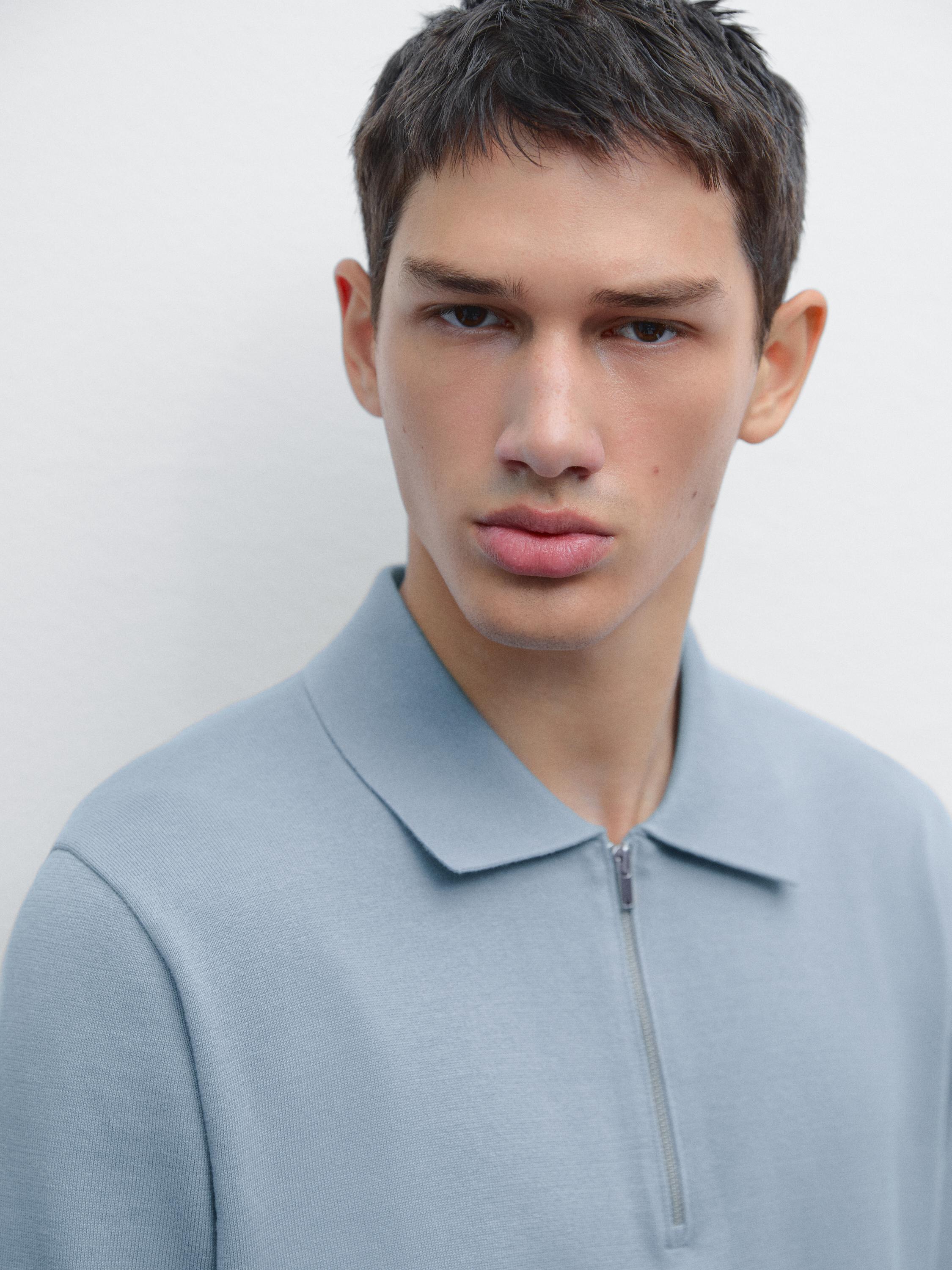 Cotton knit quarter-zip polo shirt