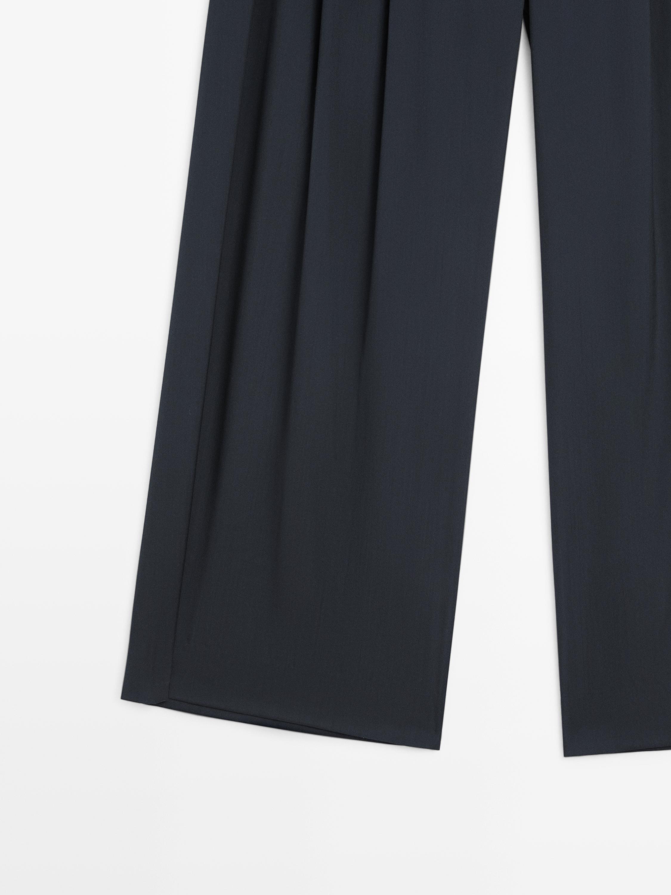 Pleated wool blend trousers — NAVY BLUE
