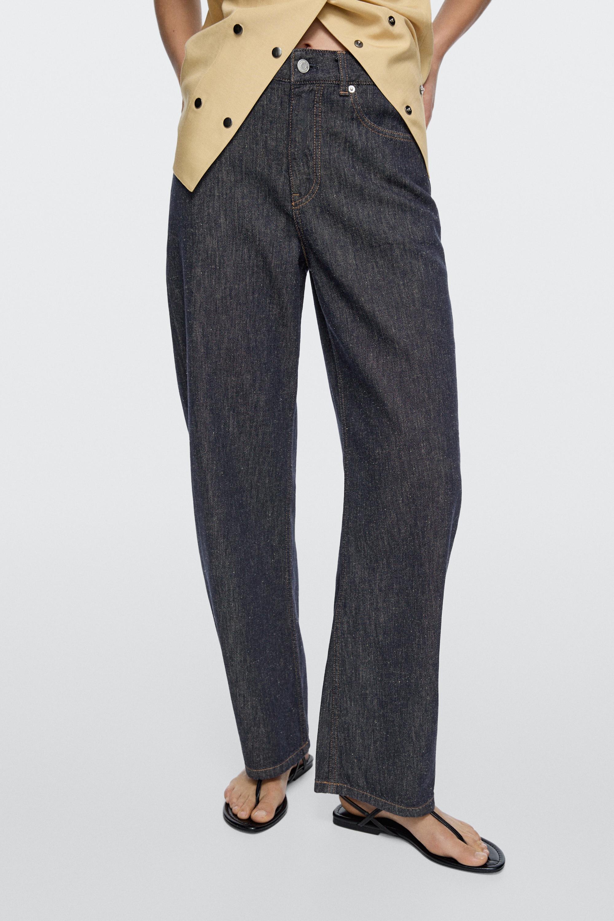 High-waist barrel fit jeans — DARK BLUE