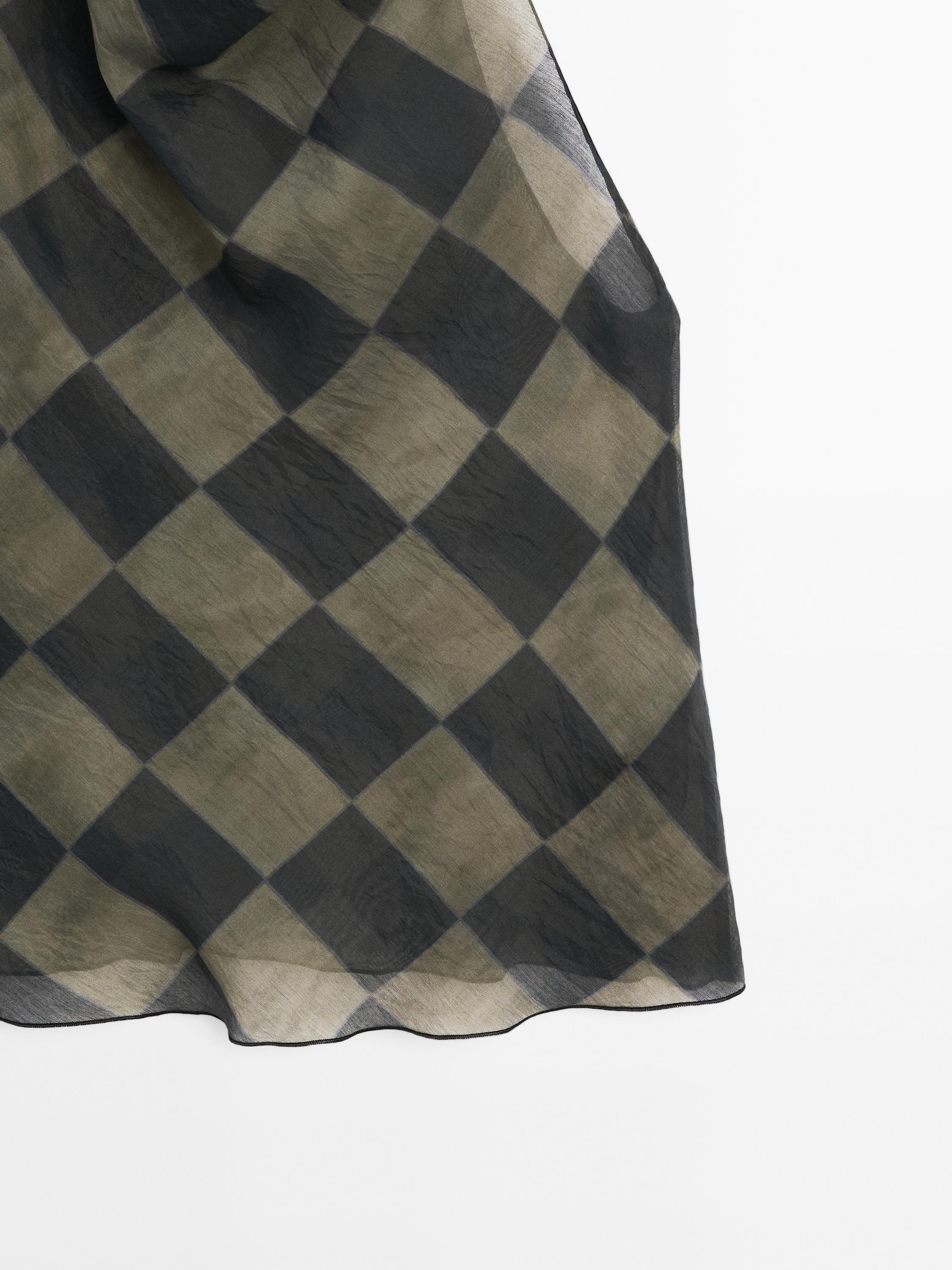 Draped check halter top