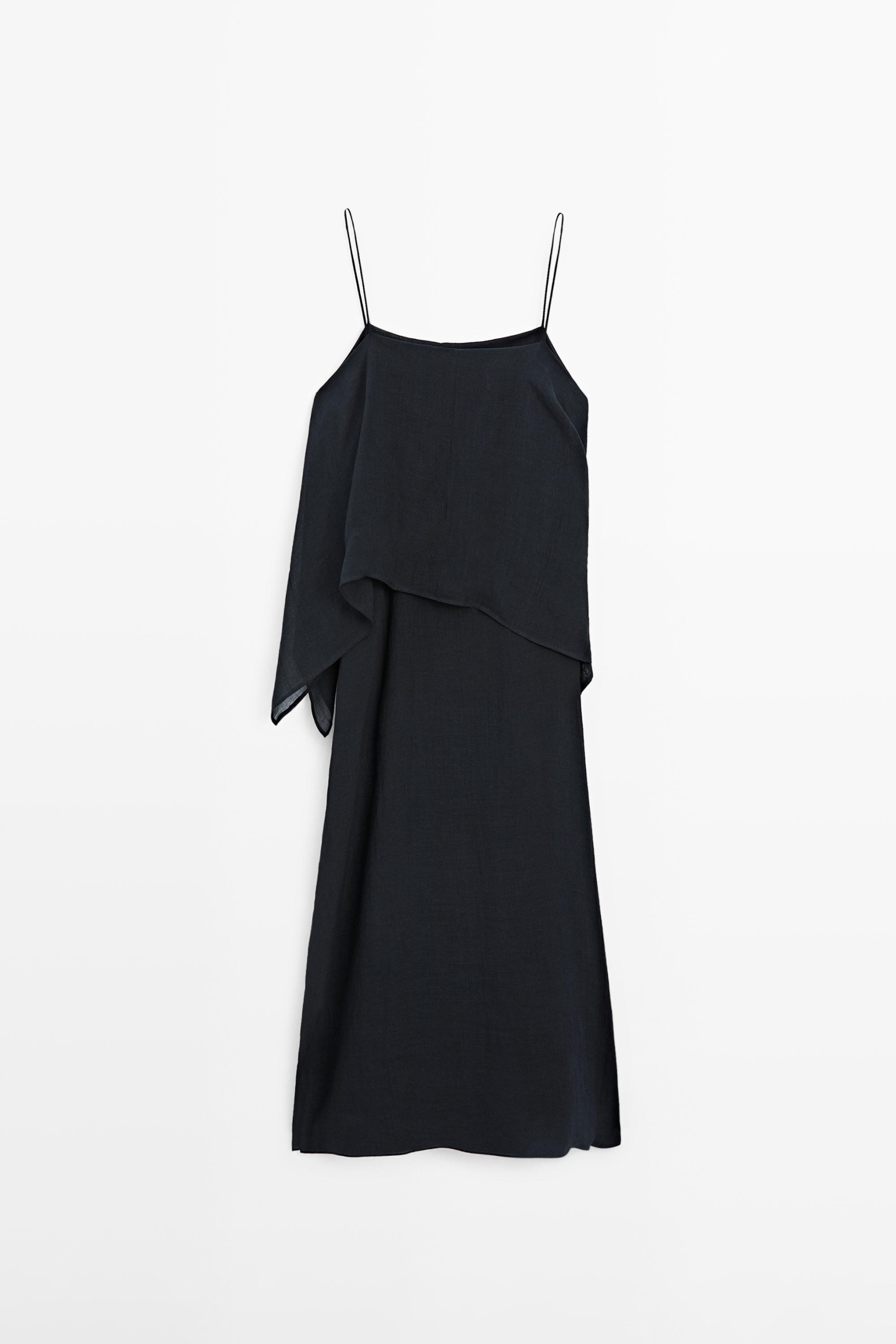 Midi dress with asymmetric ruffle detail — Dark Blue