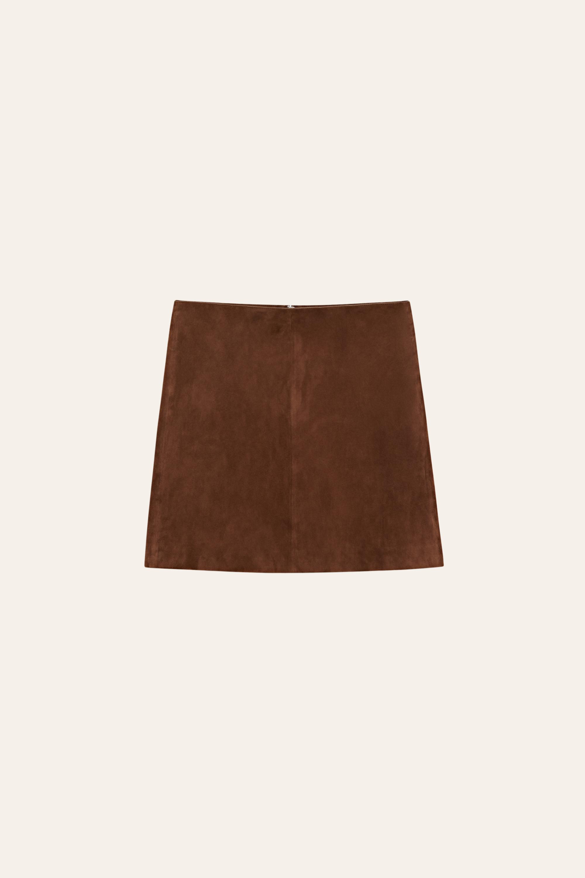 Suede leather mini skirt — MOLE BROWN