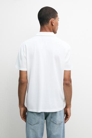 Micro-textured V-neck piqué polo shirt — WHITE 5
