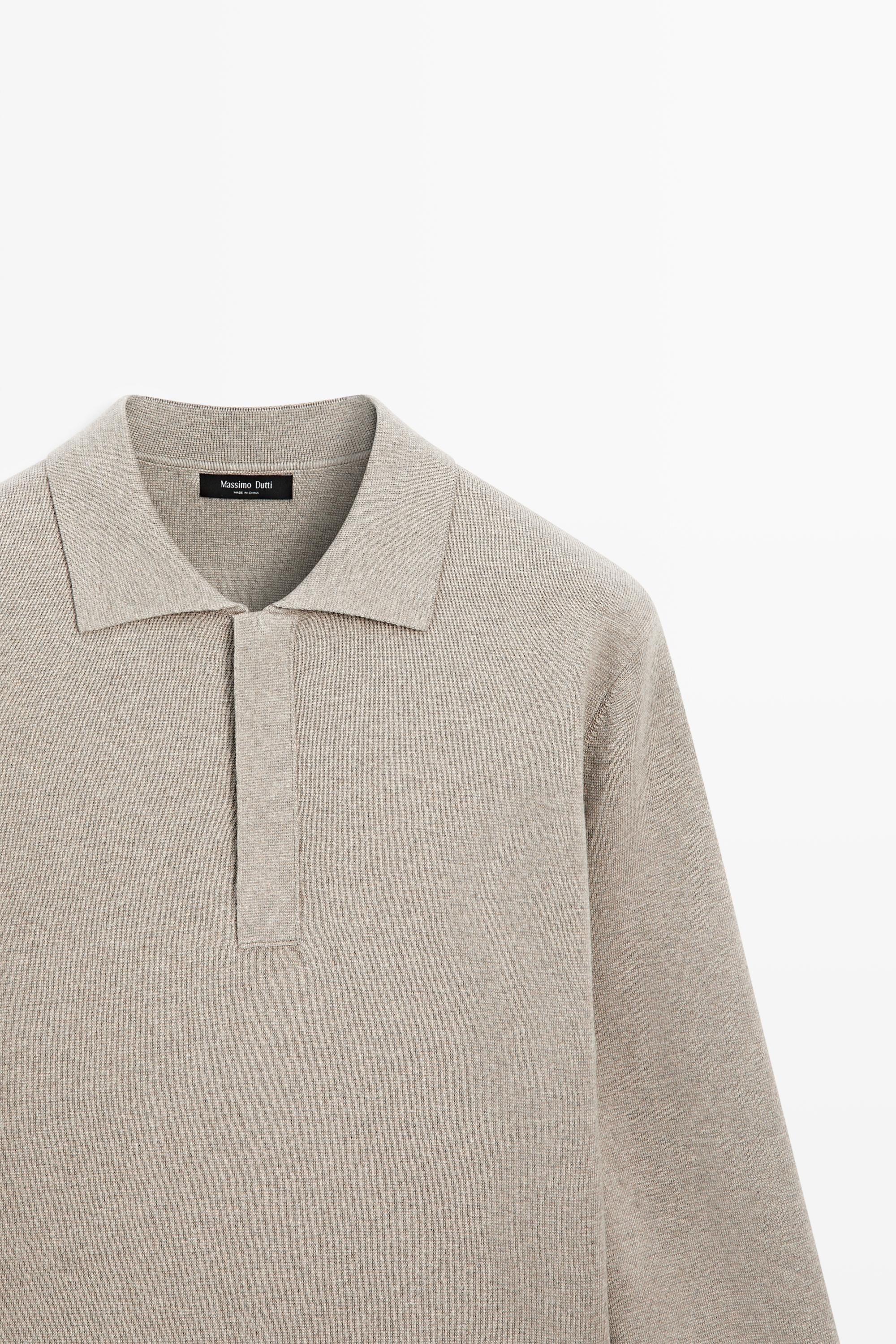 Cotton blend zip-up knit polo sweater — Washed