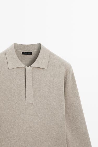 Cotton blend zip-up knit polo sweater — Washed 4