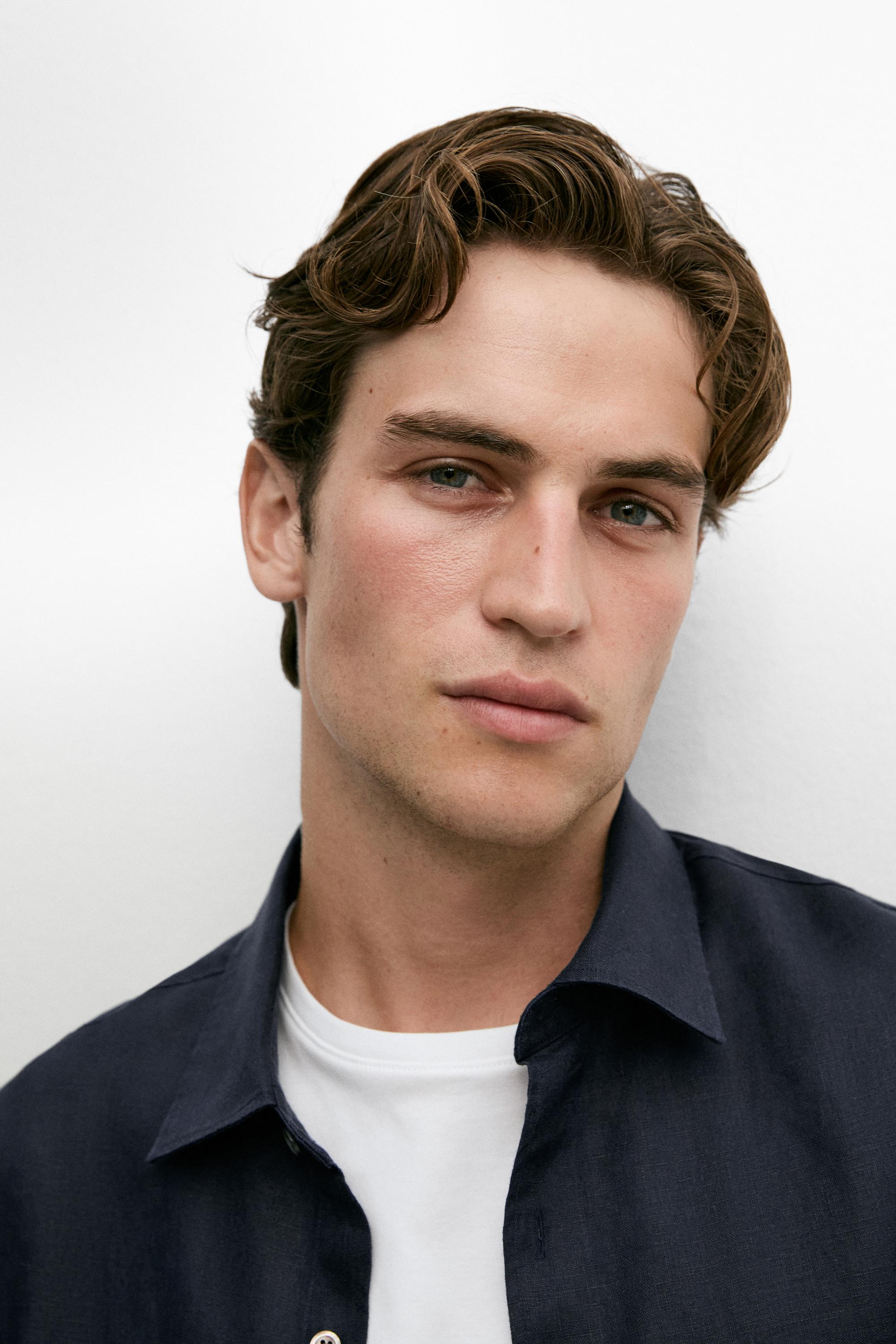 100% linen short sleeve shirt — NAVY BLUE