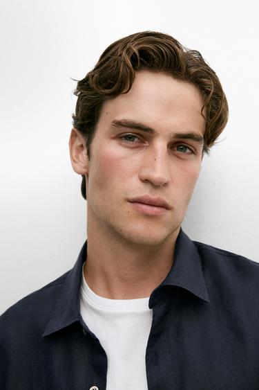 100% linen short sleeve shirt — NAVY BLUE 8