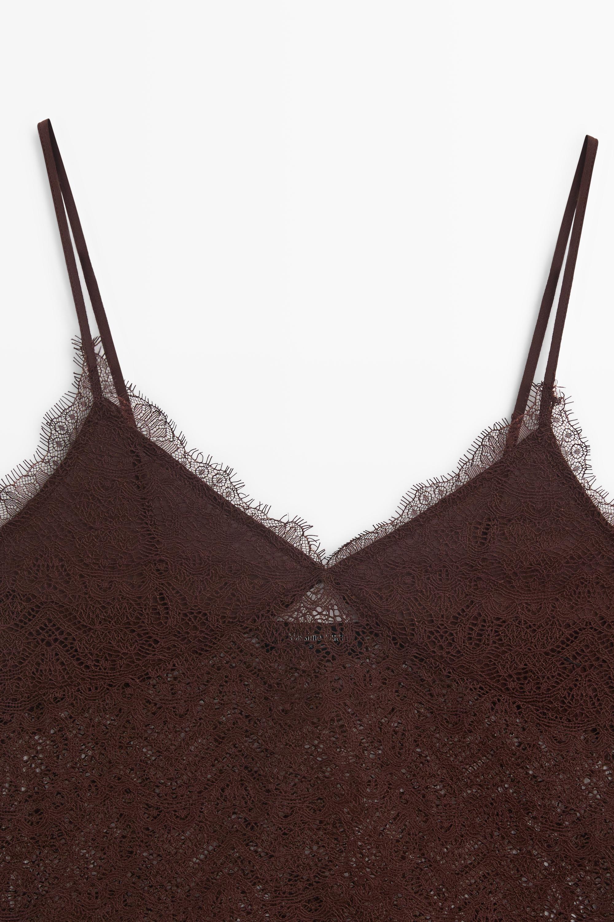 Strappy lace detail top — BROWN