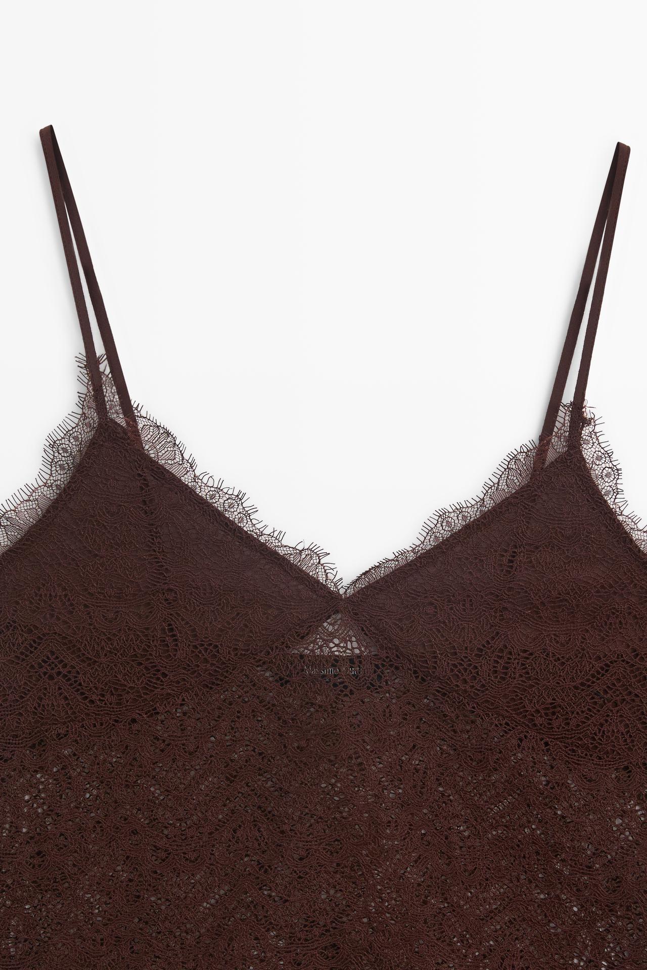 Strappy lace detail top — BROWN