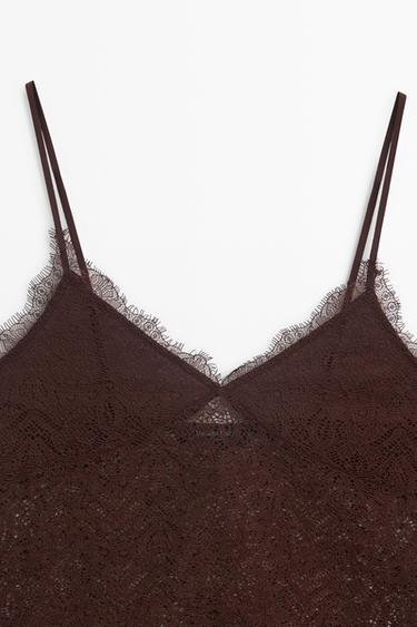 Strappy lace detail top — BROWN 9