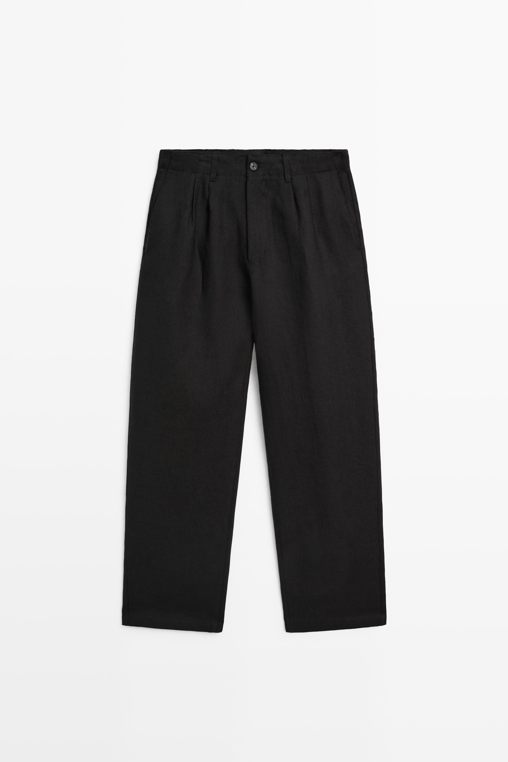 100% linen pants with dart detail — BLACK