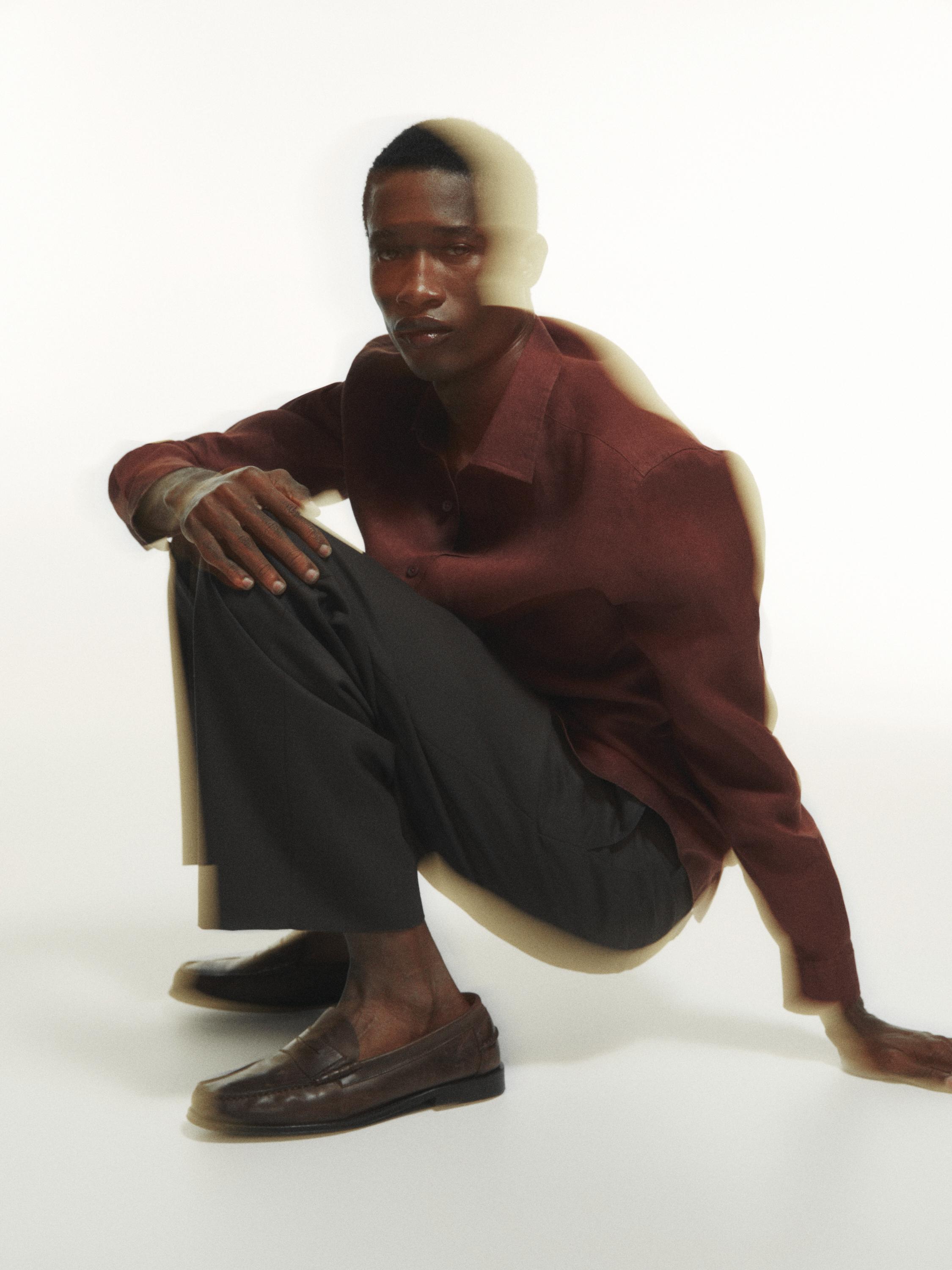 100% linen slim fit shirt — TERRA-COTTA