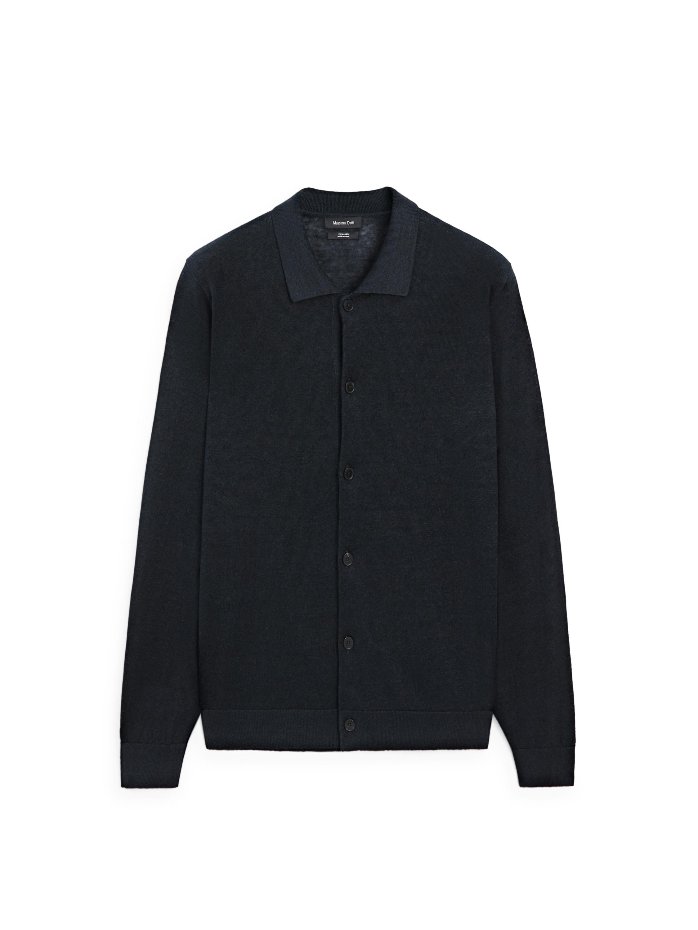 Linen knit cardigan with buttons — NAVY BLUE