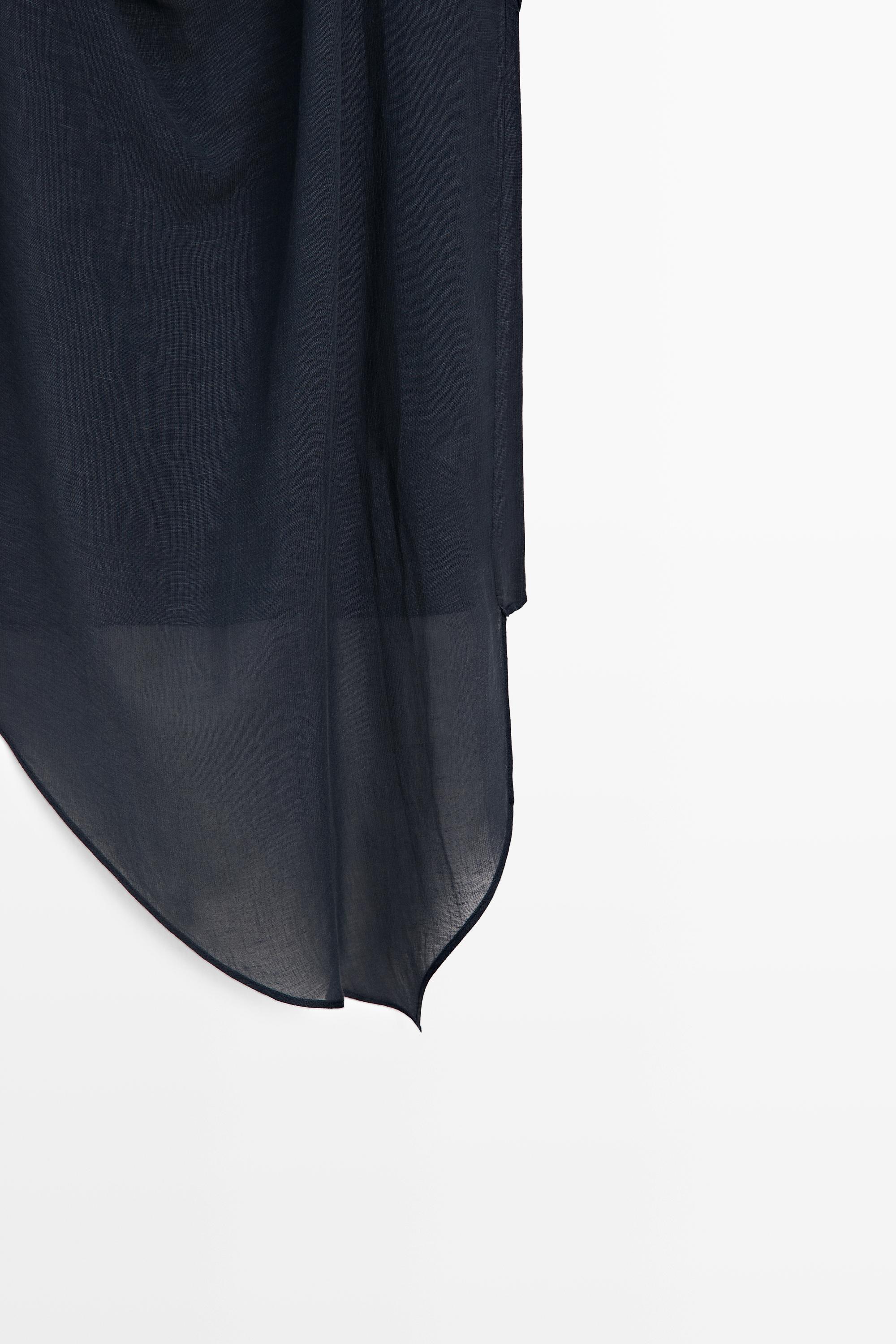 Asymmetric linen blend top — DARK BLUE