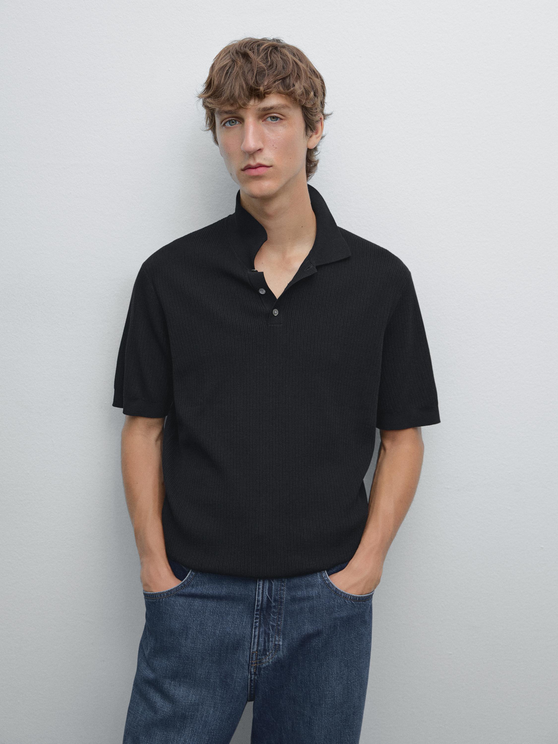 100% cotton ribbed knit polo shirt