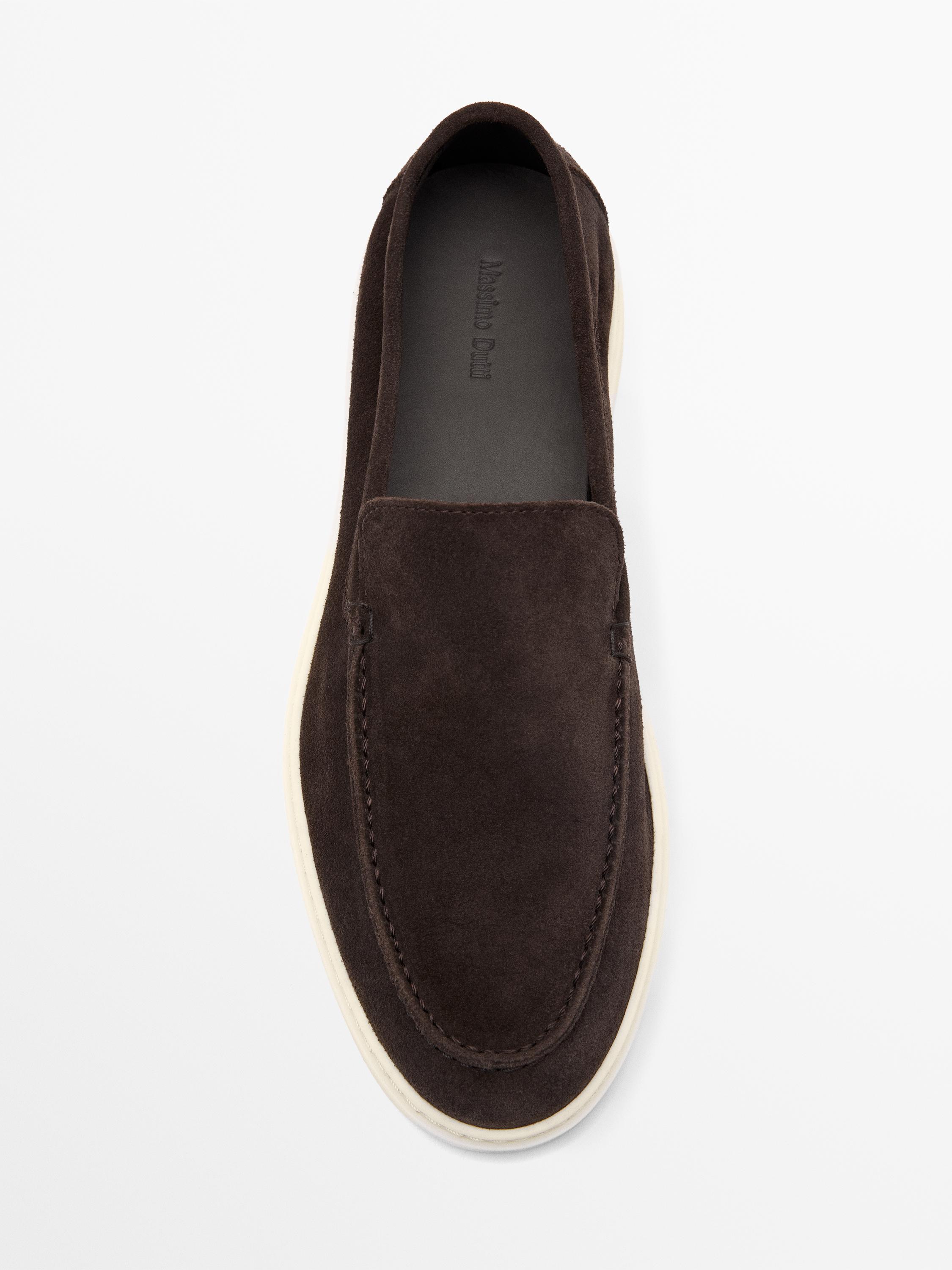 Split leather loafers with moc toe — BROWN