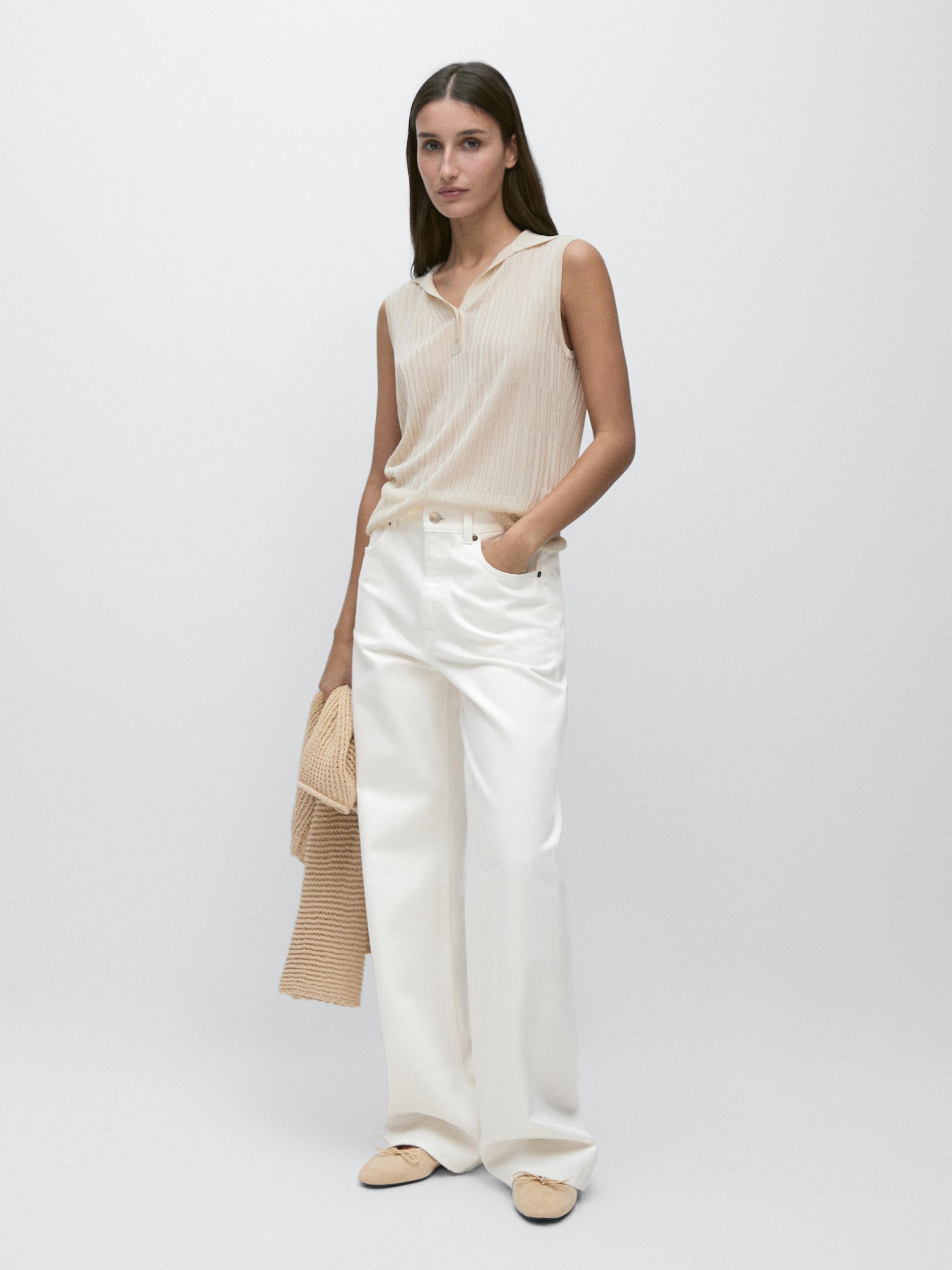 Semi-sheer flowing polo shirt