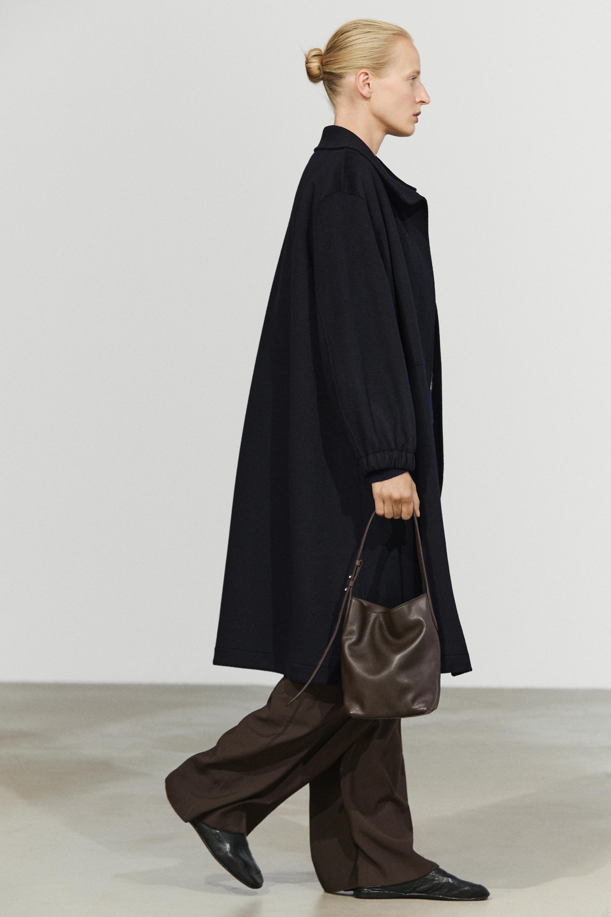 Long wool blend high-collar parka — NAVY BLUE