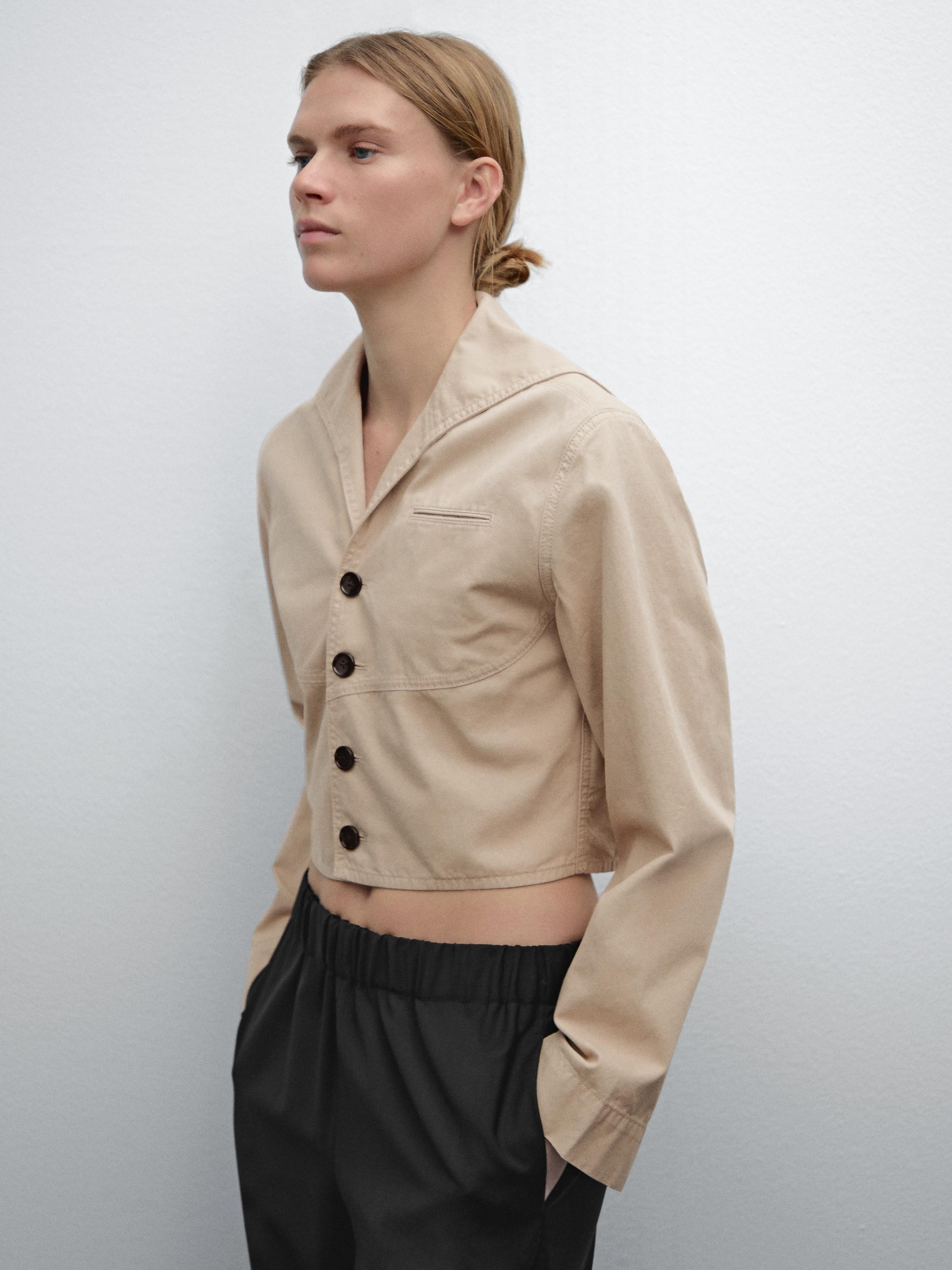 Short cotton jacket with sailor collar · Sand · Coats And