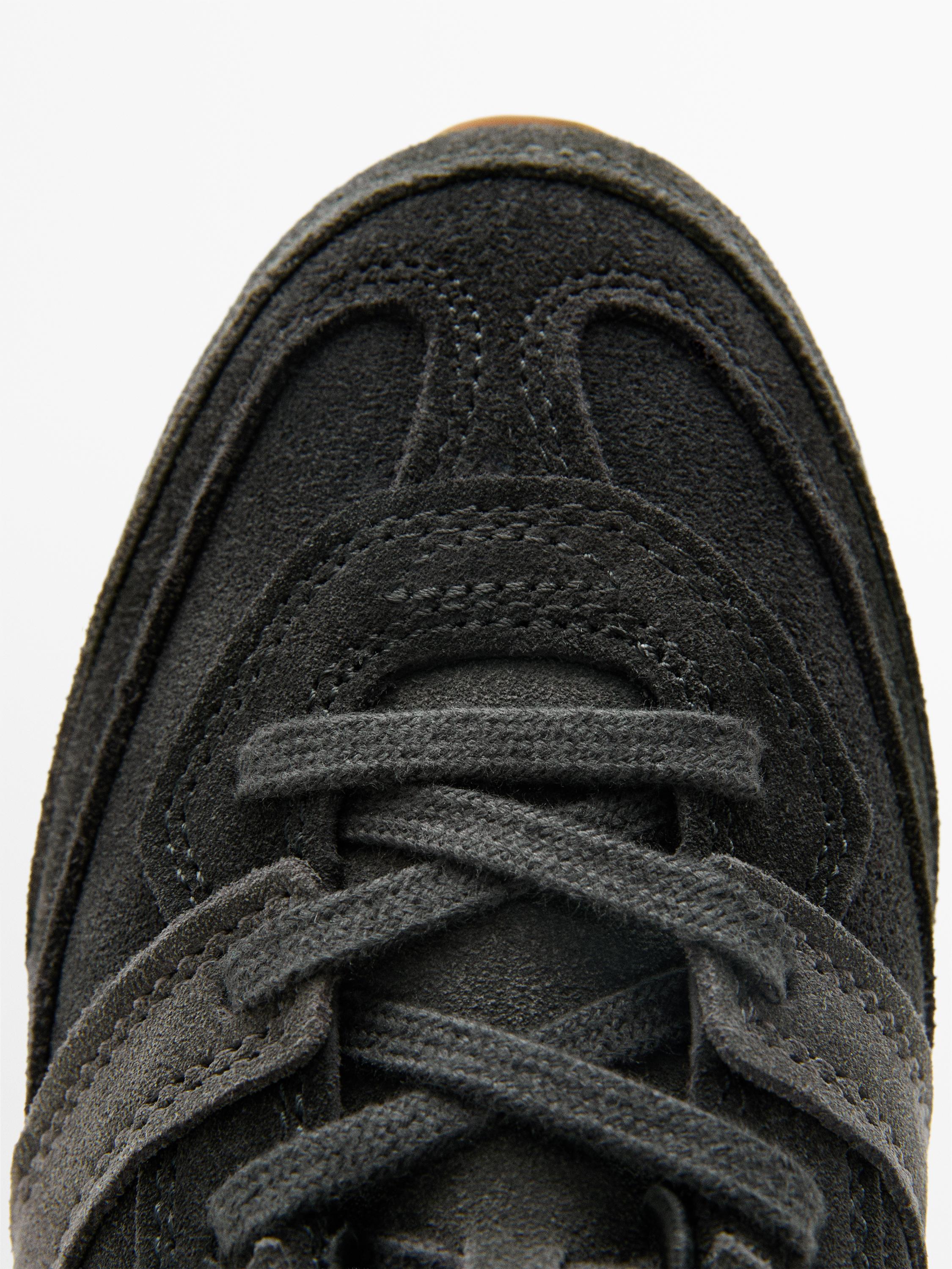 Contrast leather trainers — GREY