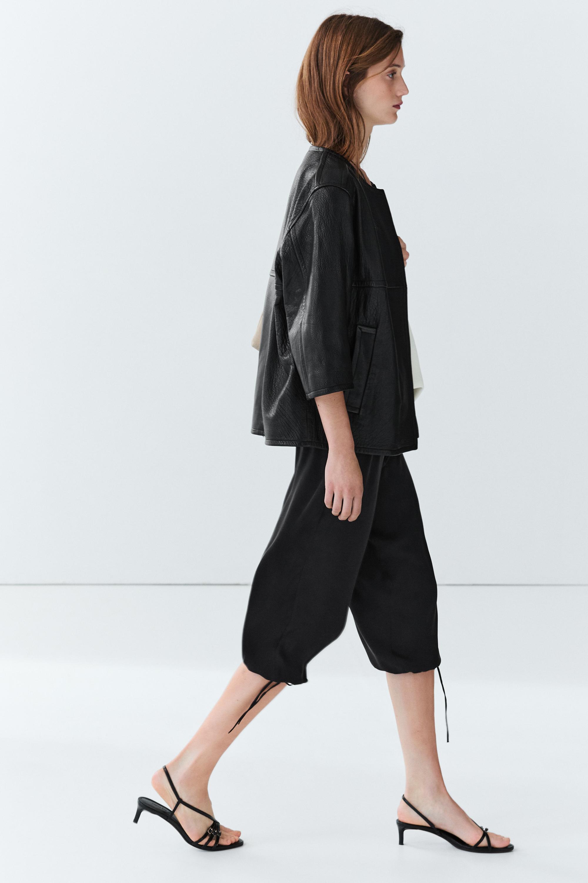 Cropped nappa leather jacket — BLACK