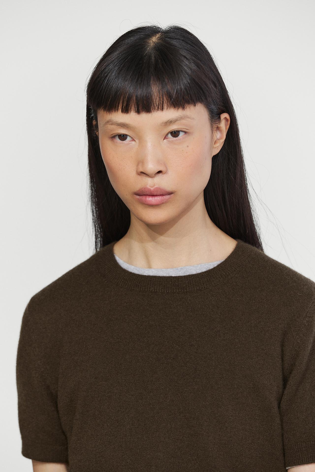 Knit 100% cashmere crew neck sweater — BROWN