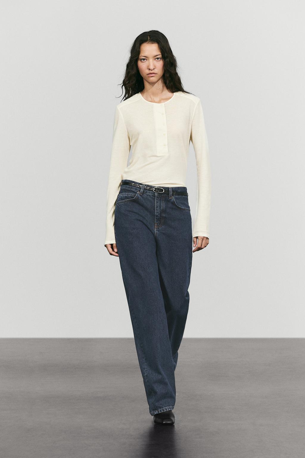 Massimo Dutti 100% pambıq uzunqol henley köynək, yastıqlı çiyinlərlə