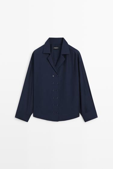Flowing double-breasted shirt — Dark Blue 2