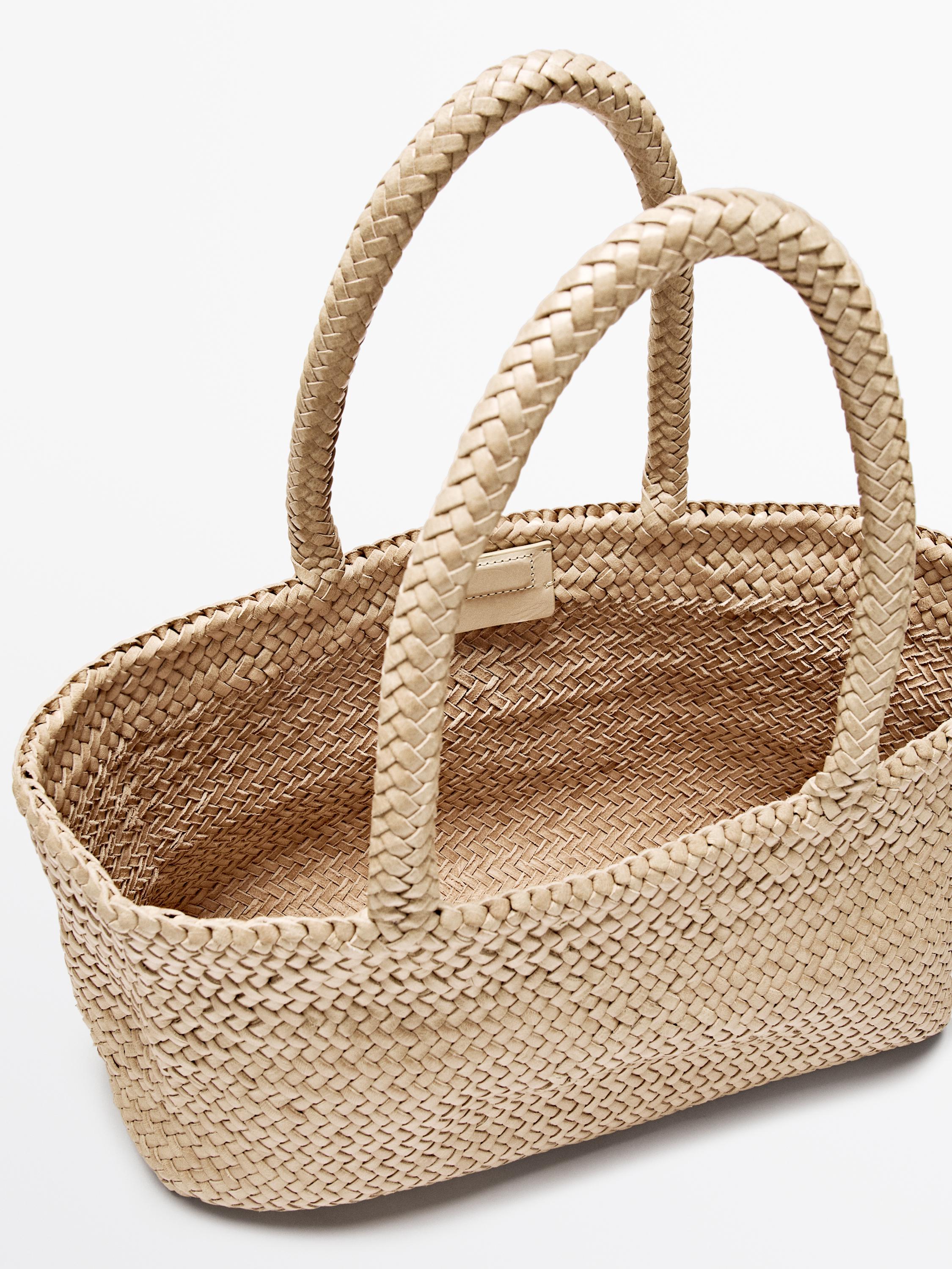 Medium braided nappa leather tote bag — CREAM