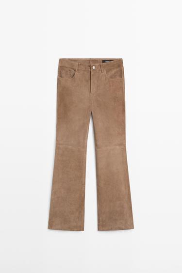 Cropped suede leather flare fit leggings — MOLE BROWN 2