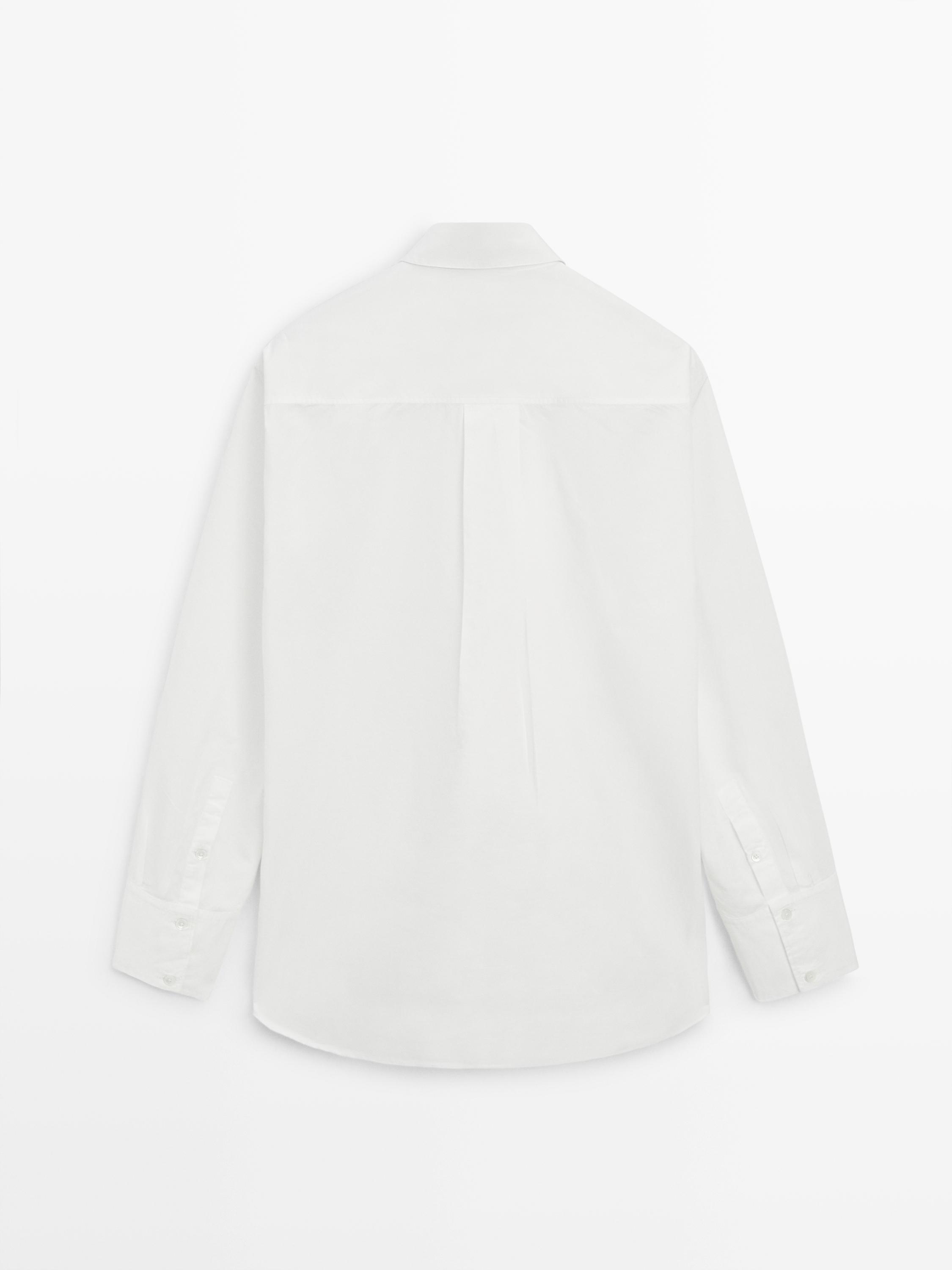Bib front shirt with embroidered detail — WHITE