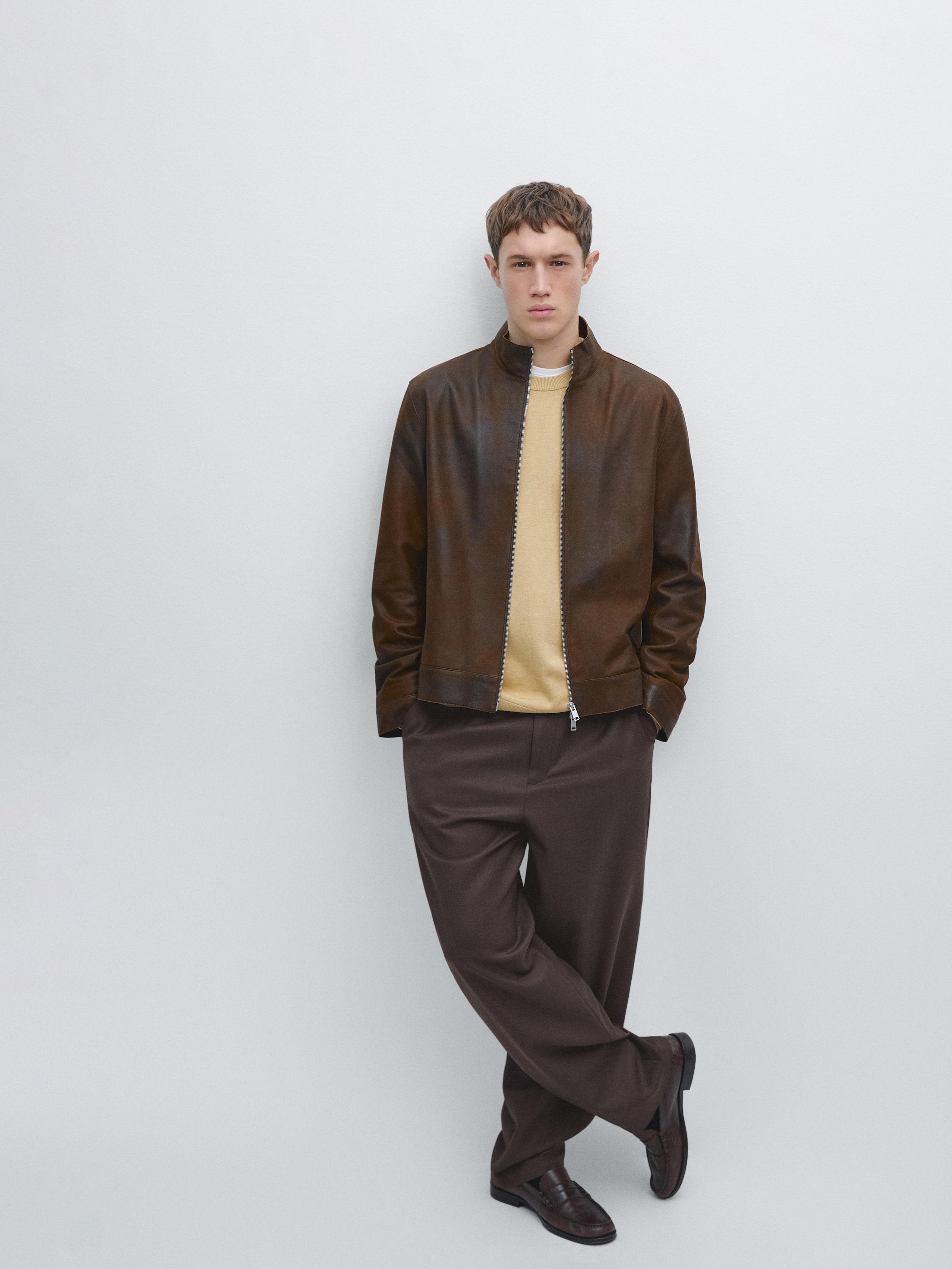 Napped suede leather jacket — BROWN