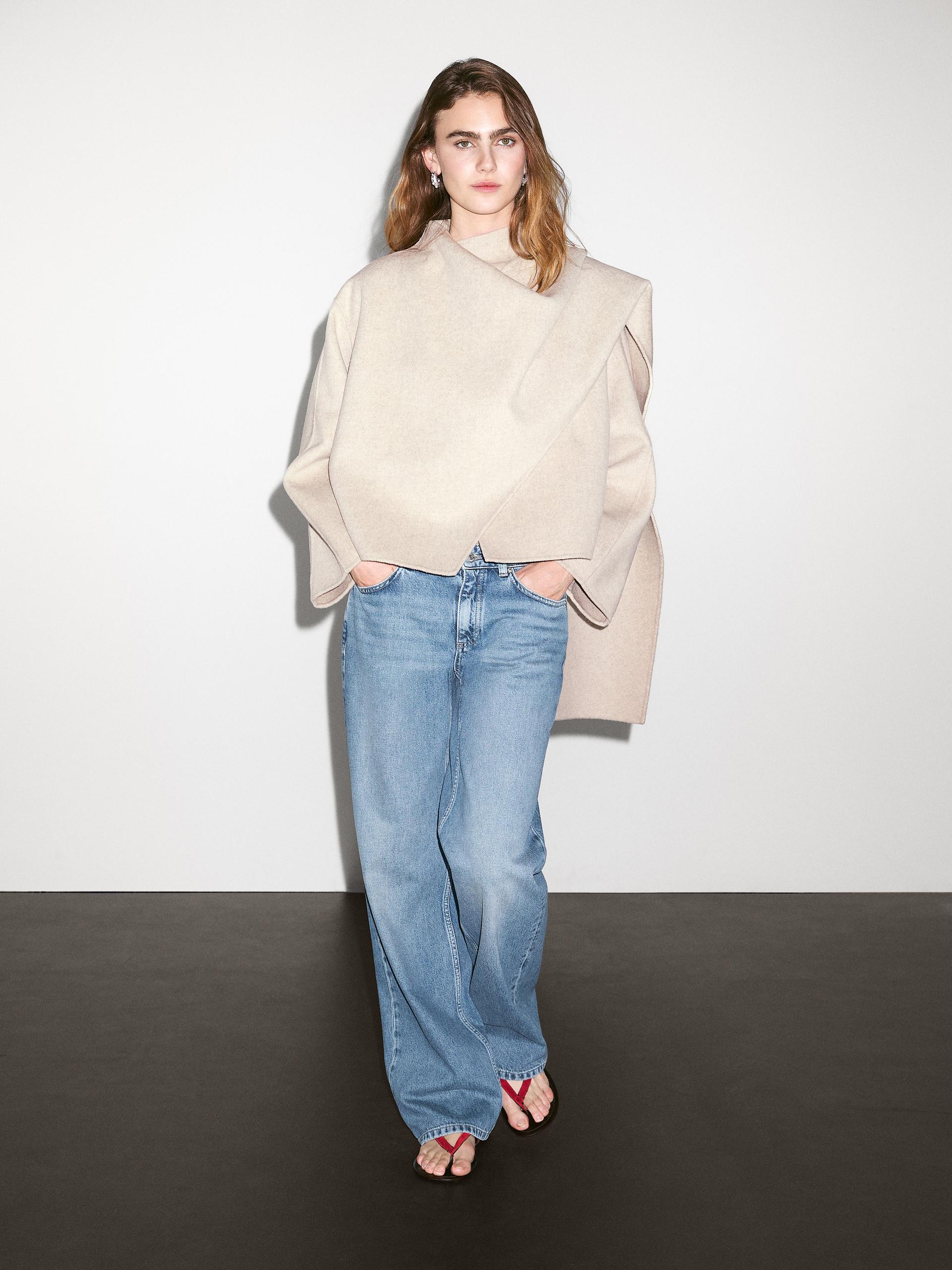 Krótki Płaszcz Z Chustką - Szary Naturalny - S - Massimo Dutti - Kobieta